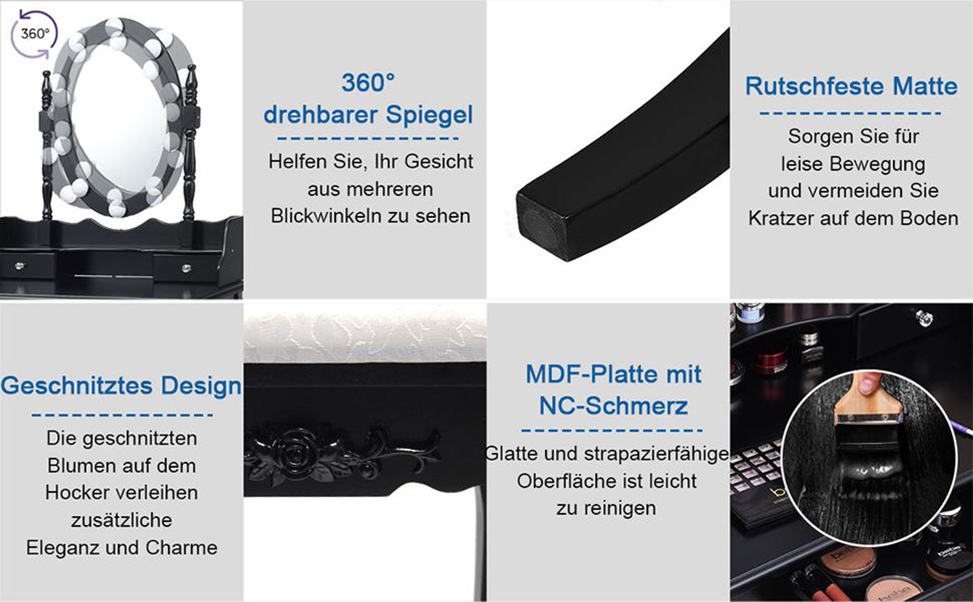 COSTWAY Schminktisch mit Hocker, 360° drehbarem Spiegel, 10 dimmbaren LED-Birnen & abnehmbarer Oberteil, Frisiertisch, Kosmetiktisch 75x40x146cm Weiß