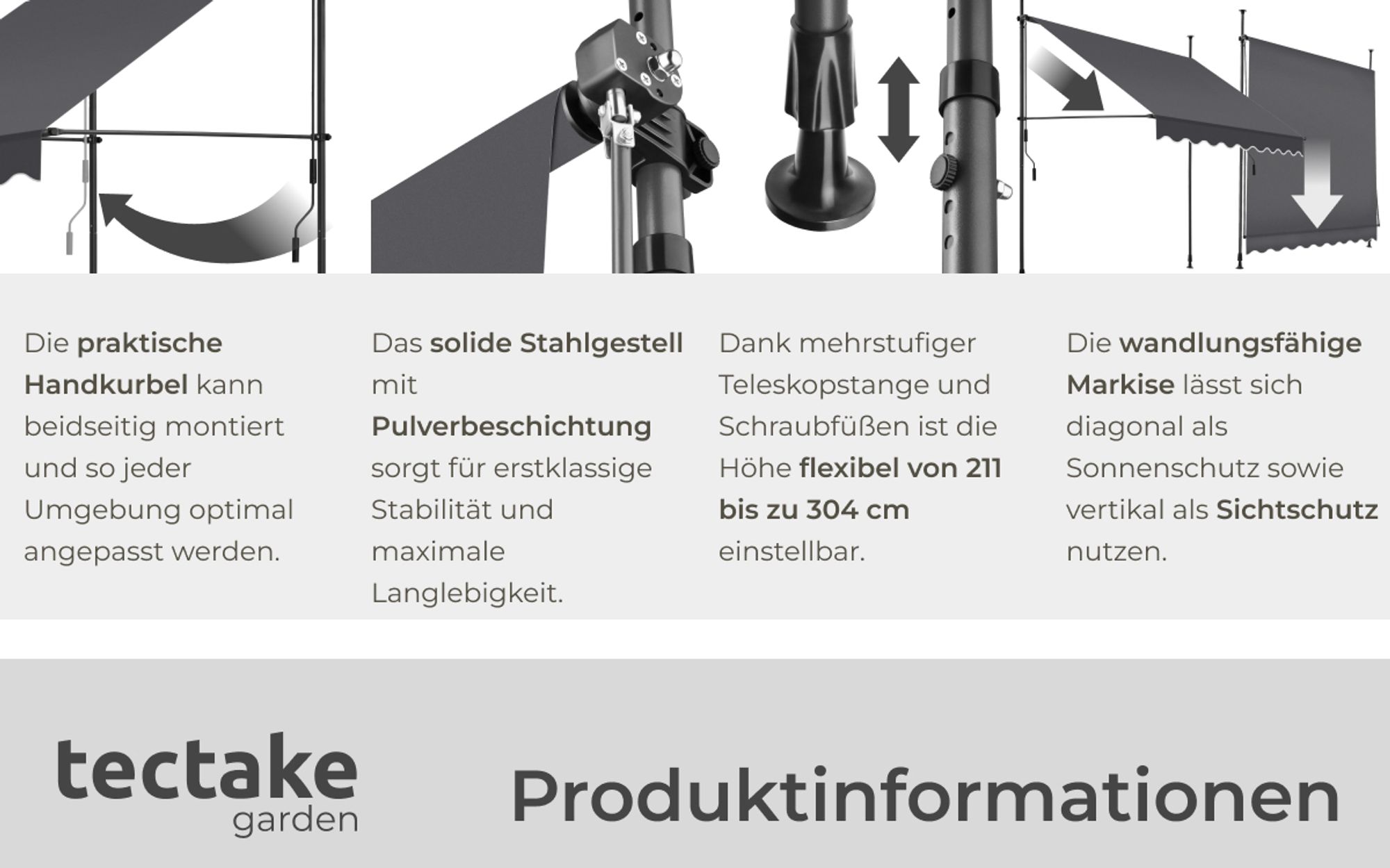 tectake® Klemmmarkise mit Handkurbel einfache Montage