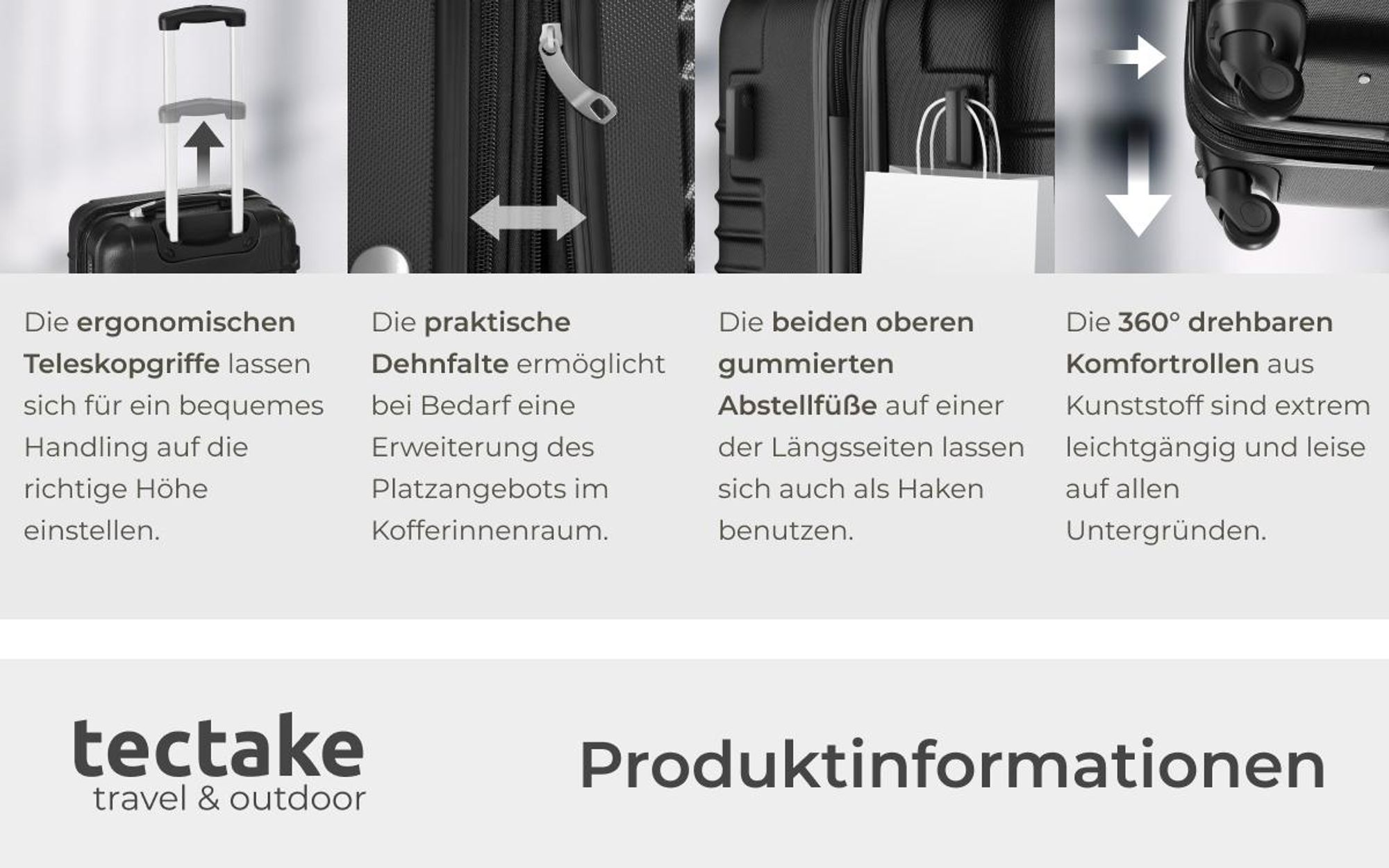 tectake® Hartschalenkoffer-Set 4-teilig, aus robustem ABS-Kunststoff