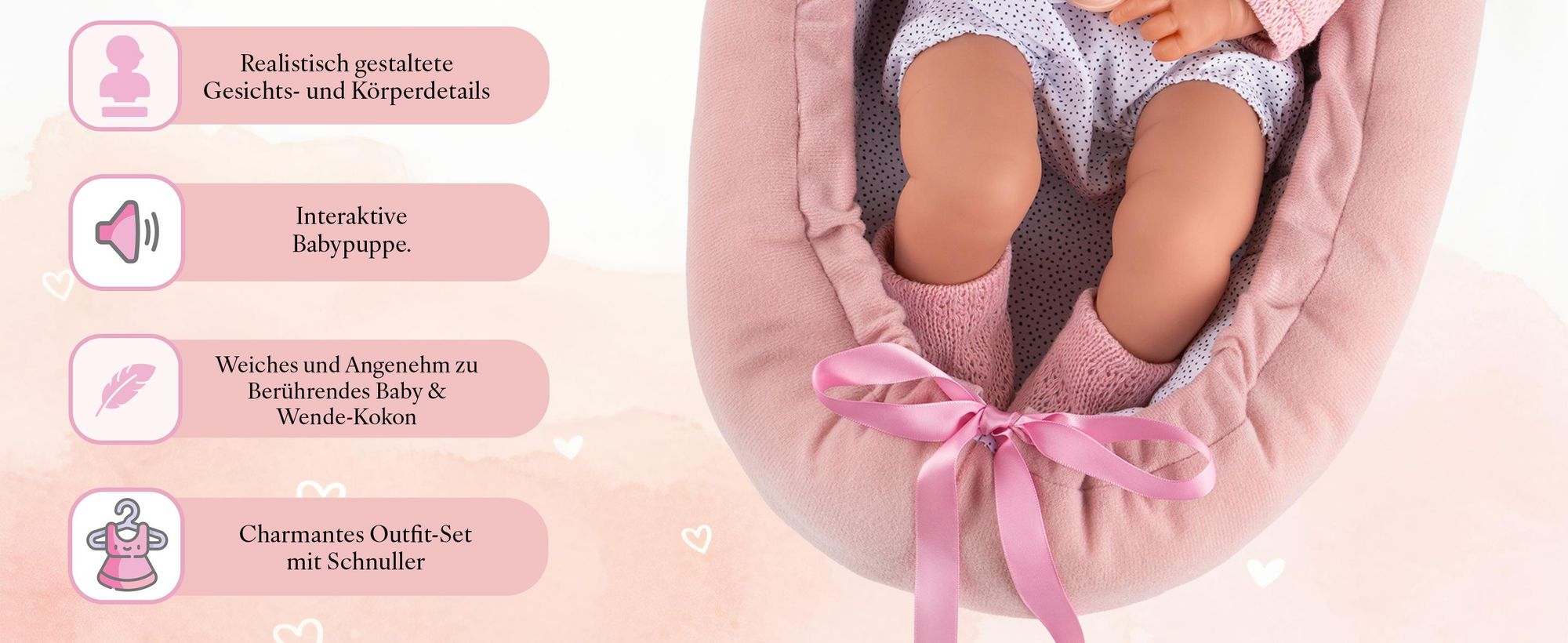 Kinderplay Babypuppe Lili 41 cm – sprechende Puppe mit Softkörper, wendbarem 43‑cm‑Kokon, Outfit & Schnuller (KP3513)