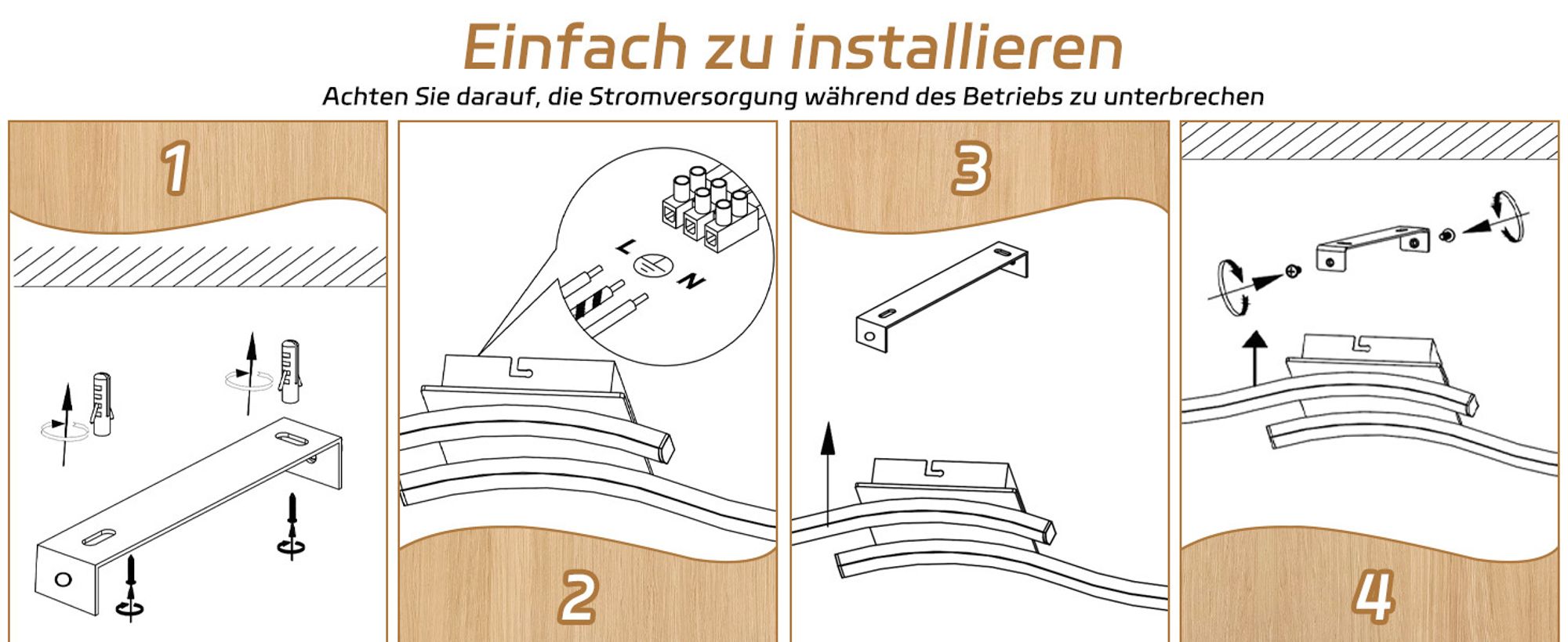 ZMH Deckenlampe LED Deckenleuchte Küche 12W Holz 3000K Warmweiß Modern Design Schlafzimmerlampe Schwarz Metall Küchenlampe für Flur Büro Küche
