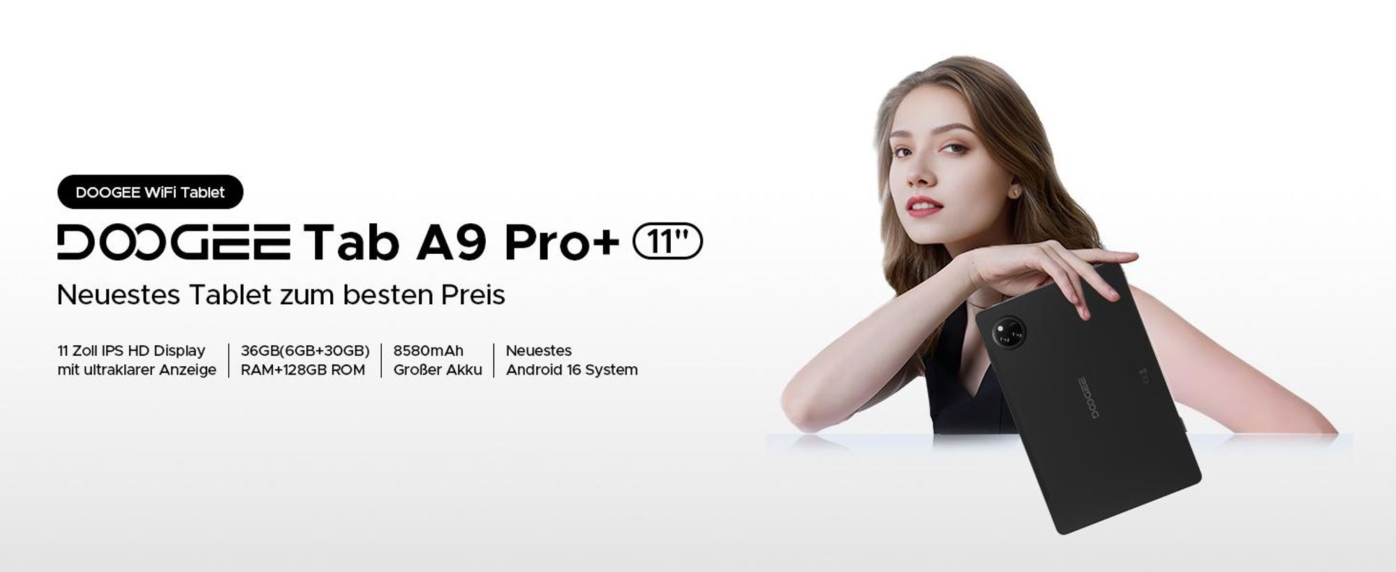 DOOGEE Tab A9 Pro+ - Tablet, Android 16, 11 Zoll, 30(6+24)GB+128GB(bis 2TB erweiterbar), 90Hz, 8580mAh,Widevine L1