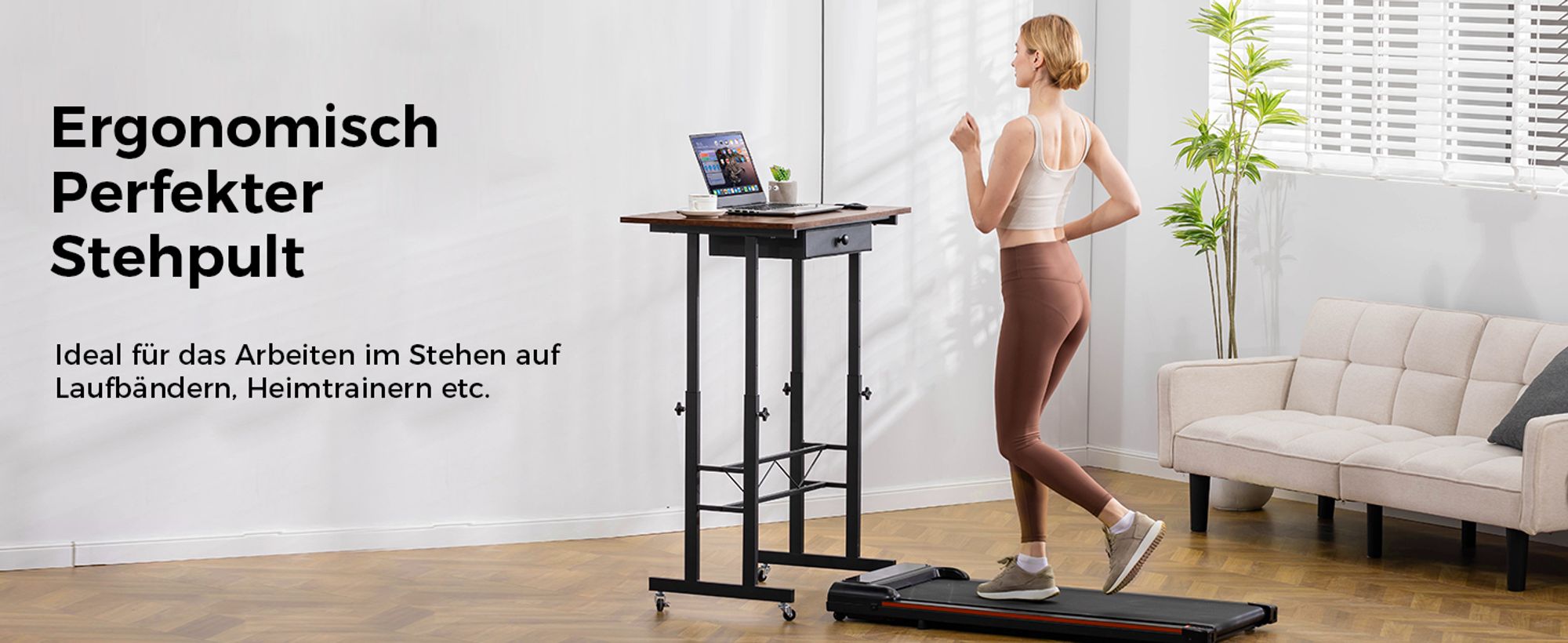 GTPLAYER Höhenverstellbarer Schreibtisch, Computertisch Laptoptisch mit Schubladen,Tisch höhenverstellbar 80 * 50*(73-115) cm Standing Desk mit Rollen