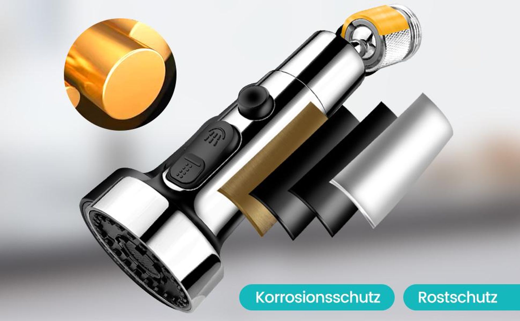Küchenarmatur Kopf Ersatz, Wasserhahn Küche Aufsatz, 360°Drehbarer Wasserhahn Aufsatz, Wassersparer Küche Spüle Sprühdüse, 3 Modi