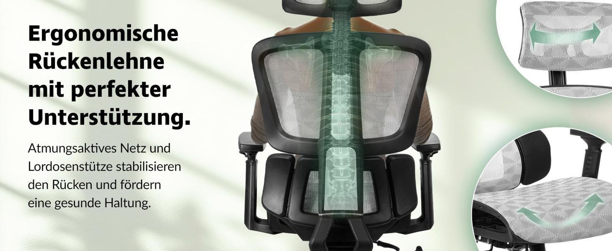 di volio® Bürostuhl Preda – ergonomischer Schreibtischstuhl mit Kopfstütze & 4D Armlehnen, atmungsaktives Mesh