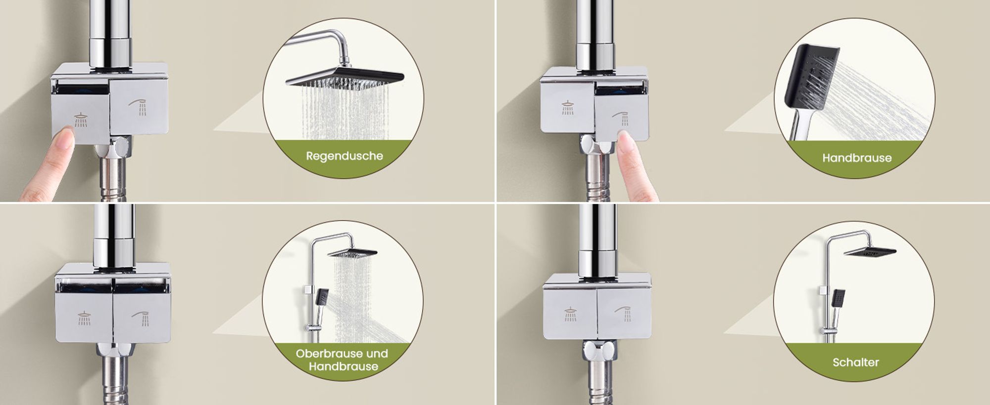 Regendusche ohne Armatur, Edelstahl-Verteiler, Duschsystem Chrom, Duschset mit Überkopfbrause Selbstreinigende Handbrause, Duschsäule, Duscharmatur