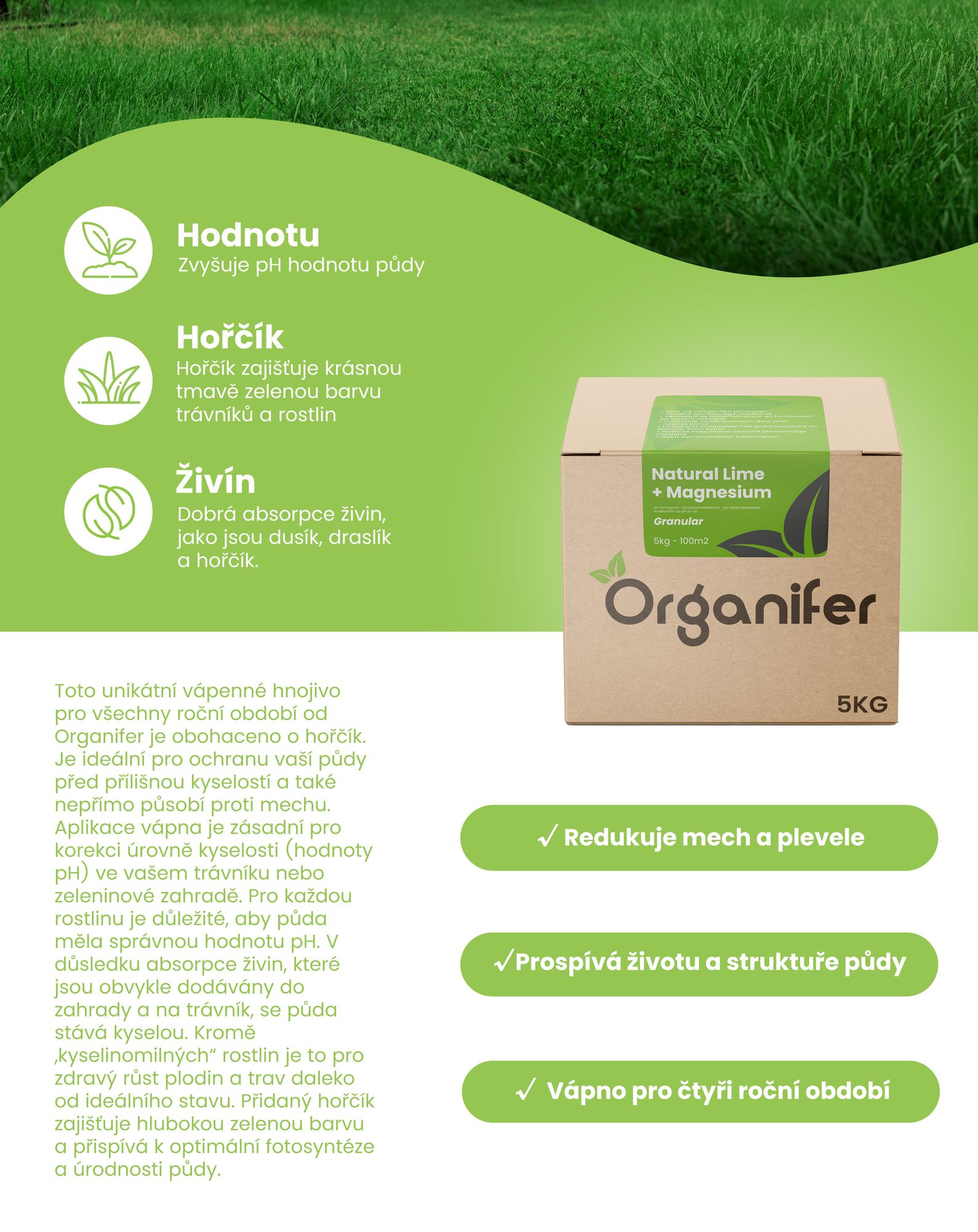 Vápenné hnojivo s hořčíkem (20 kg – na 400 m2) - Organifer
