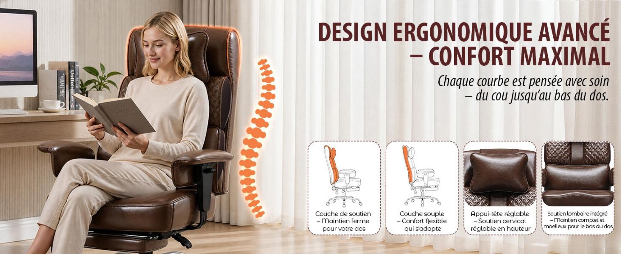 Chaise de gaming GTPLAYER, chaise de bureau ergonomique avec repose-tête réglable, support lombaire large, assise de 54 cm de largeur, inclinable de 90° à 150°, capacité de charge de 180 kg