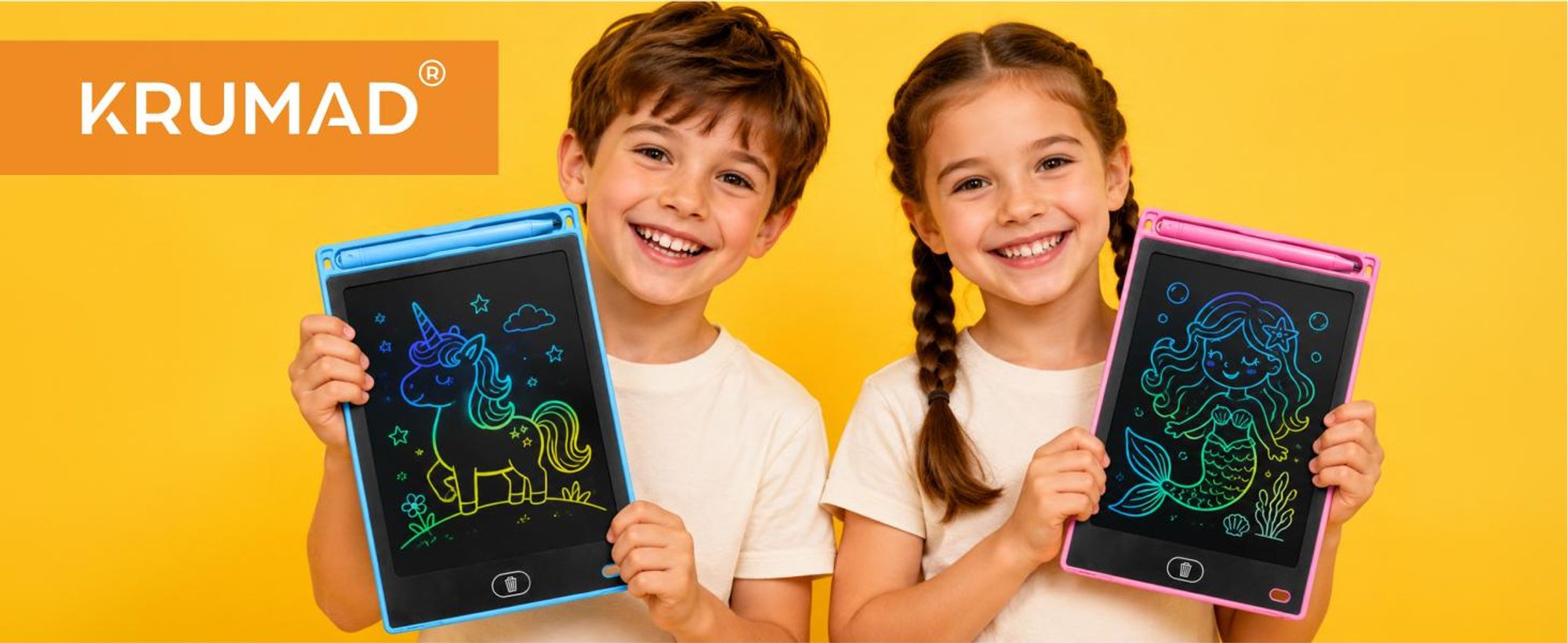 KRUMAD LCD Schreibtafel Kinder 2er Set 8 Zoll, Maltafel mit Stift Blau Rosa, Zeichenbrett Wiederverwendbar für Reisen