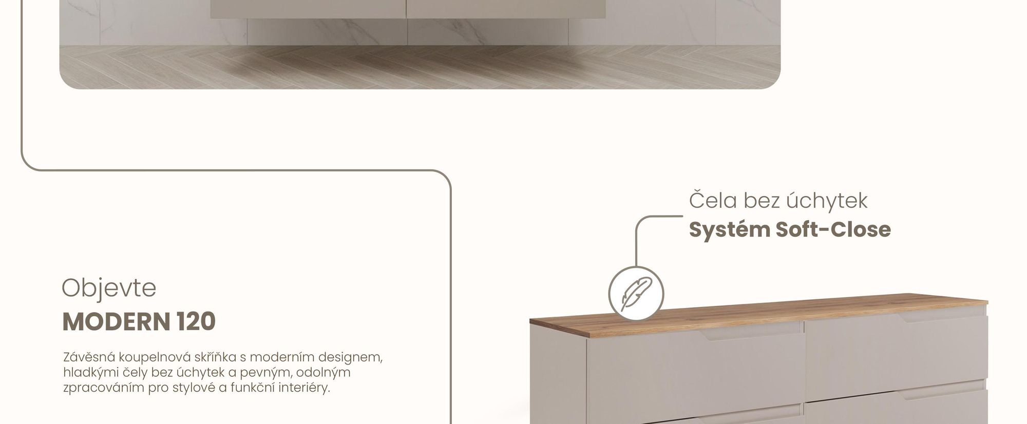 RODAN | Skříňka pod Umyvadlo - Béžová a Hnědá - 120 cm - S Deskou Stolu - 4 Zásuvky - Závěsné - MDF čela - MODERN