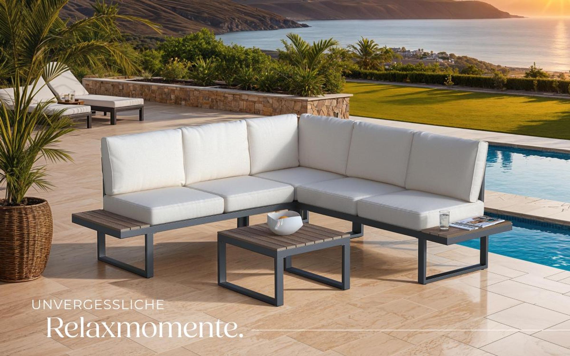 tectake® Aluminium Garten-Lounge-Set Eliar mit Pulverbeschichtung, wetterfest