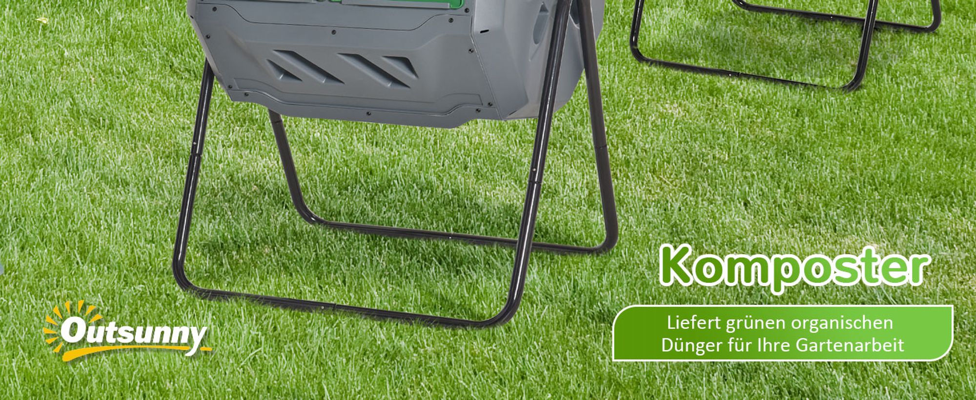 Outsunny Trommel-Komposter, 160L Gartenkomposter mit 2 Kammern, Drehbarer Schnellkomposter, für - und Garten-Abfälle, Grau