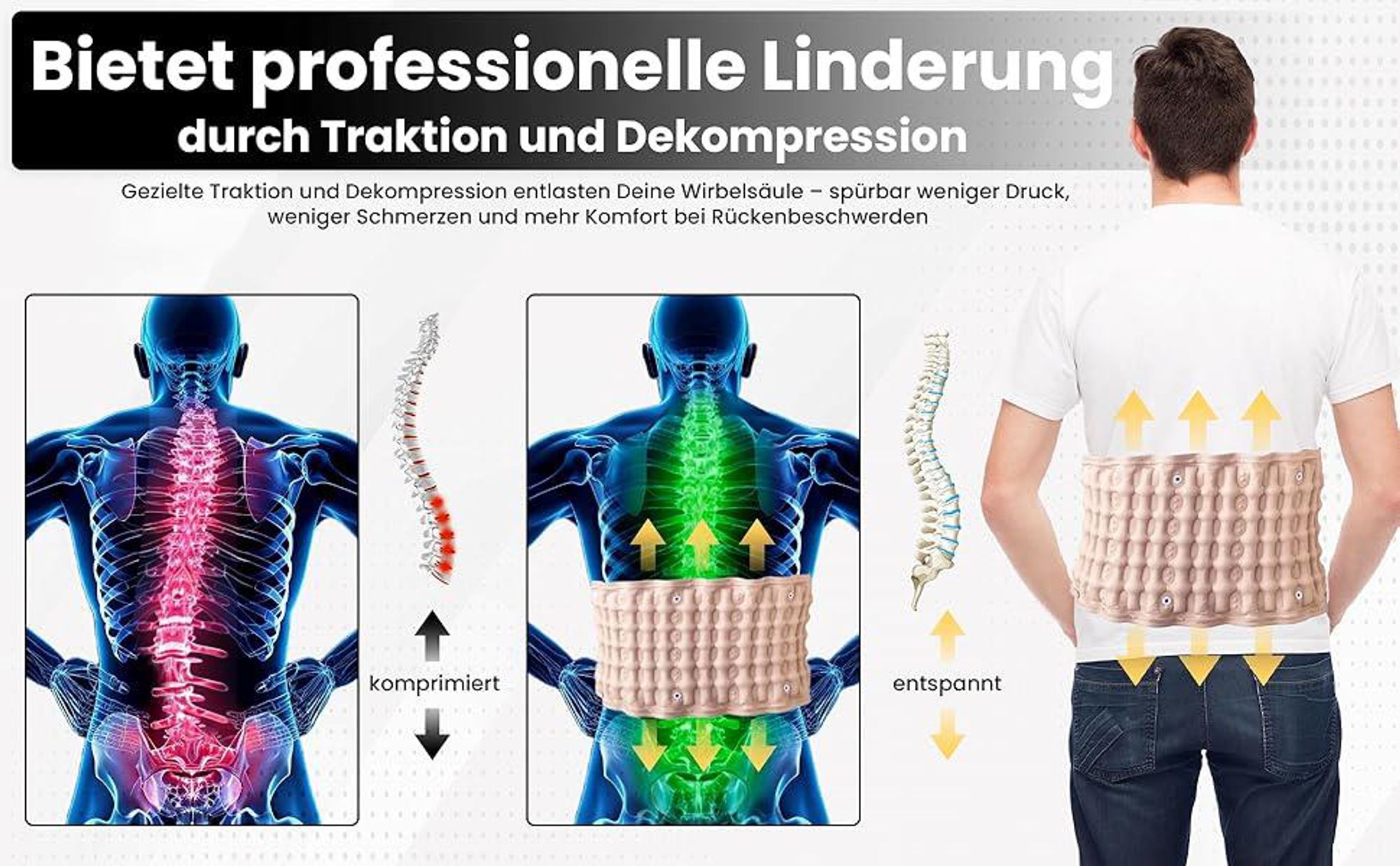 Rückenbandage, Bandscheiben-Gürtel, Lendenwirbelstütze, Aufblasbarer Lendengürtel Gürtel, Schmerzen im unteren Rücken Linderung