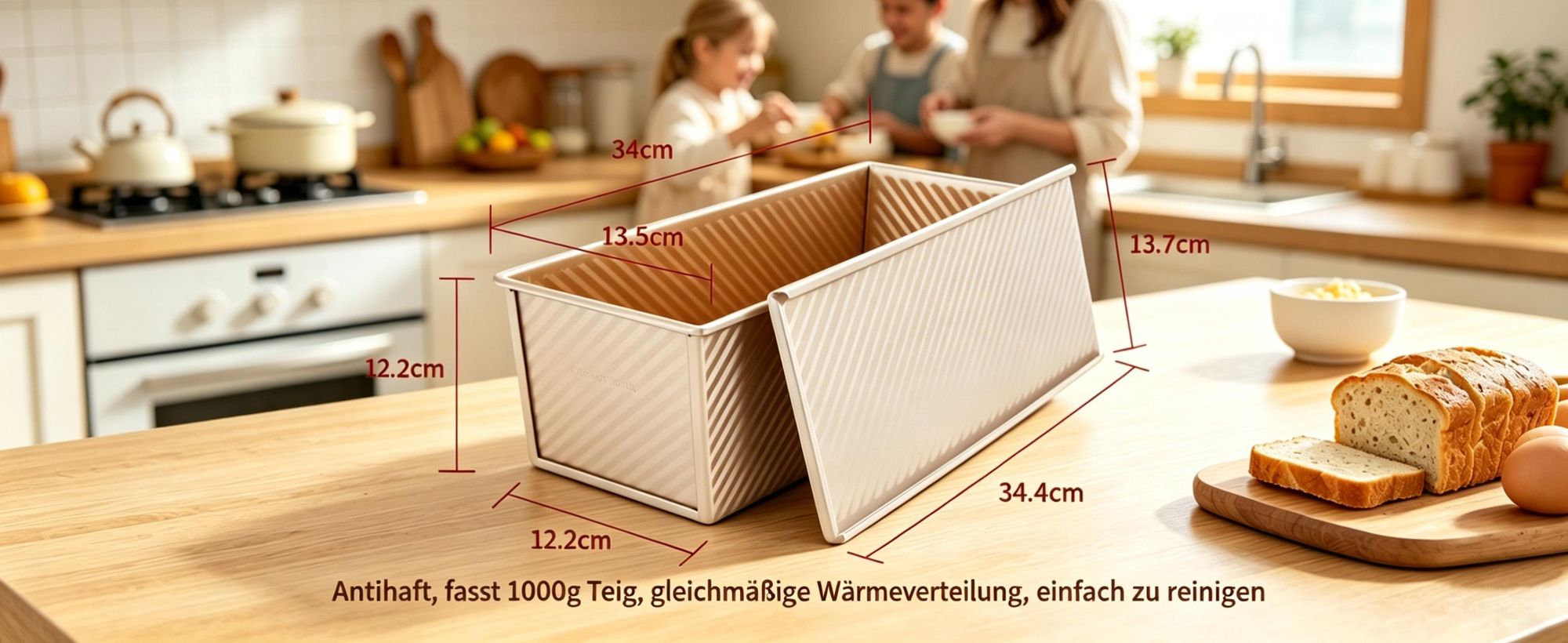 CANDeal Für 1000g Teig Toast Brot Backform Gebäck Kuchen Brotbackform Mold Backform mit Deckel(Gold-Rechteck-Welle)