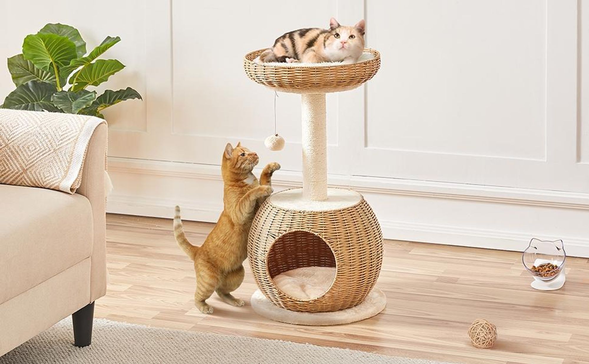Yaheetech Kratzbaum 75 cm Katzenkratzbaum mit Katzenhöhle Plüschball Katzenkorb Ratten Kletterbaum für große Katze Stabiler Sisal Katzenmöbel Beige
