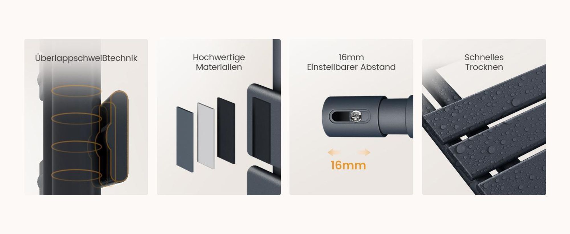 EMKE Badheizkörper Elektrisch mit Wifi App Steurung Thermostat Handtuchwärmer 1041 x 400mm Anthrazit Handtuchhalter 400W Handtuchtrockner