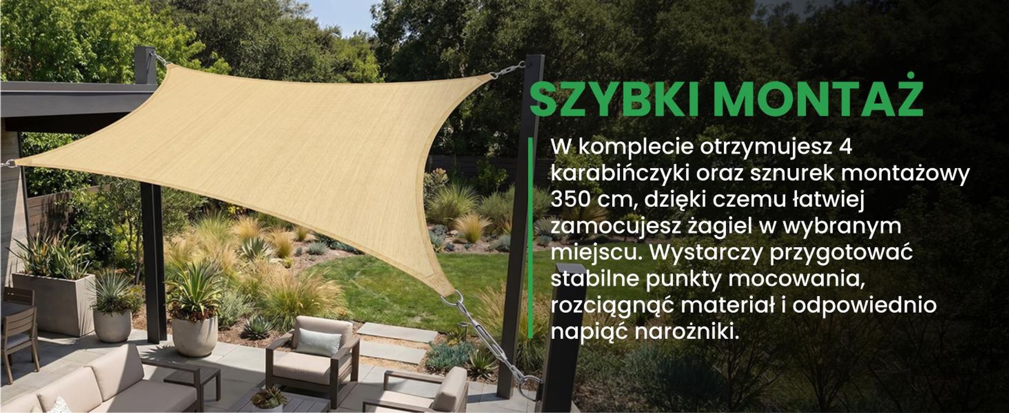 Żagiel przeciwsłoneczny prostokątny 4x5m ogrodowy na taras balkon beżowy wodoodporny
