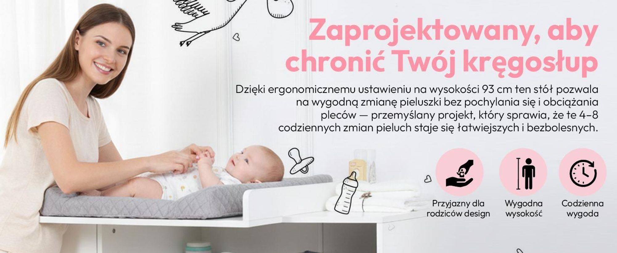 Komoda do przewijania z drewnianym blatem do przewijania, 3 szufladami, 1 drzwiami, wysokość 100 cm, kolor biały, blat do przewijania 113 x 100 cm