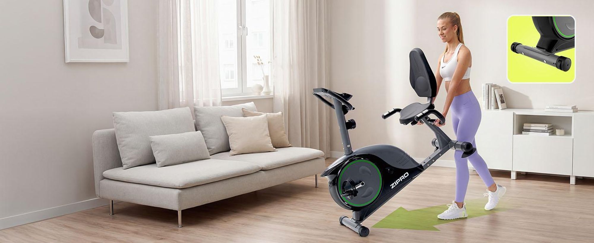 Zipro Easy recumbent bike | ergometro recumbent per l'allenamento a casa | cyclette con 8 livelli di resistenza | massa volanica di 8 kg