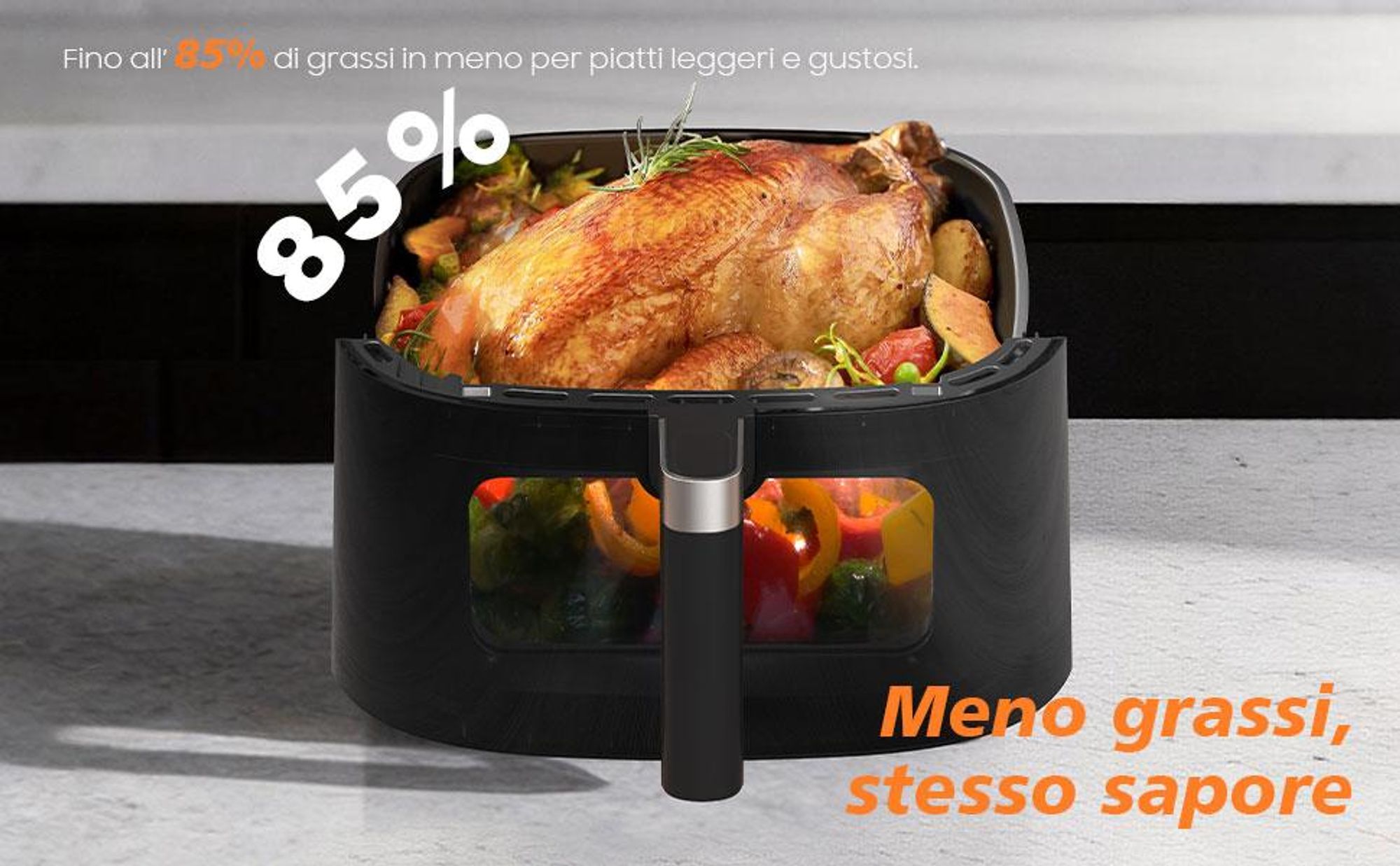 Friggitrice ad aria 6L con finestra di osservazione, friggitrice ad aria senza olio, 9 programmi con display touch