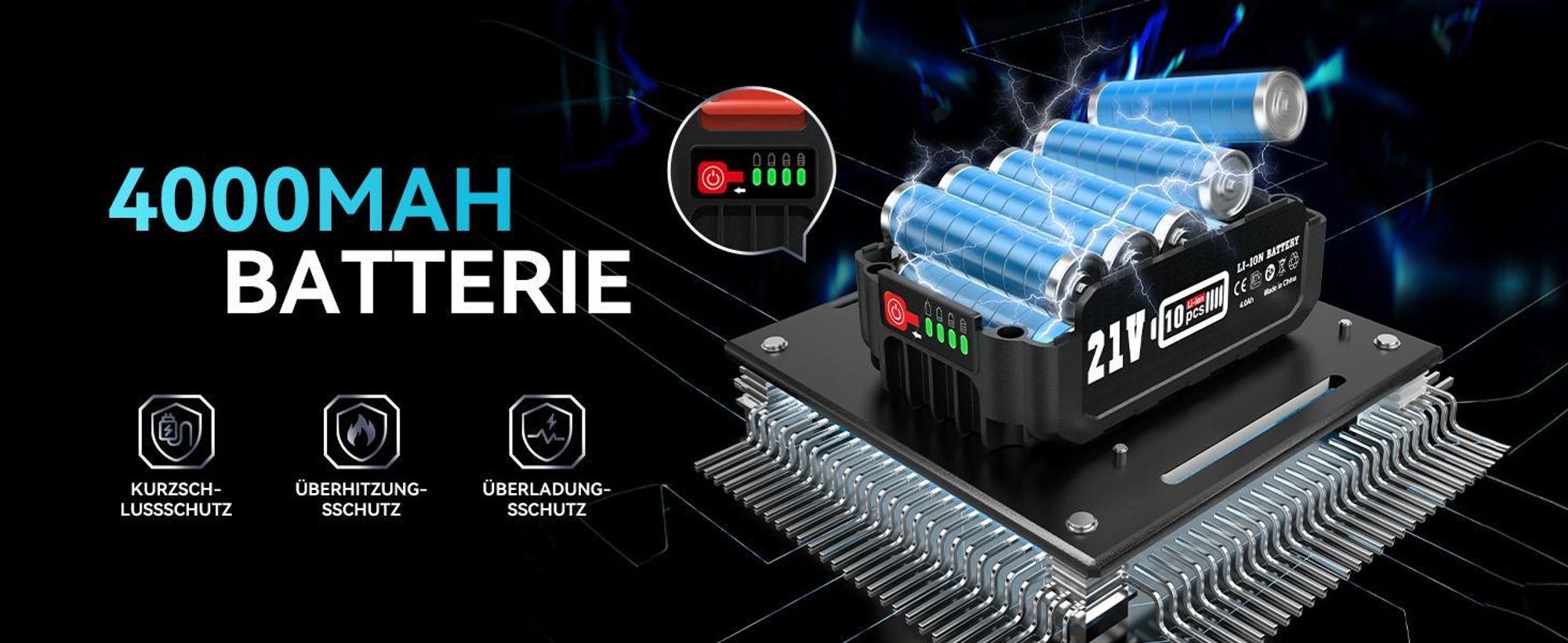 Akku Heckenschere, Elektrische Heckenschere, Heckenschere kabellos, Grasschere mit Akku und Ladegerät