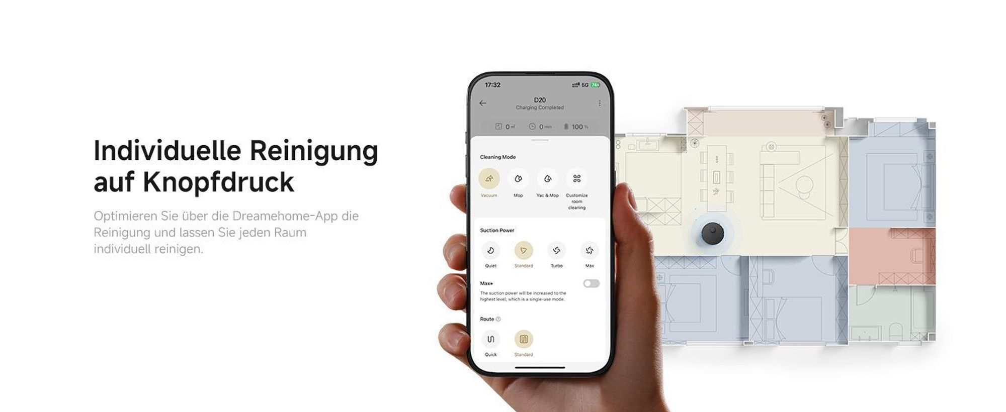 Dreame D20 Roboter Staubsauger mit Wischfunktion,13KPa Saugleistung,LDS-Navigation,2in1,Hartböden&Teppiche,5200mAh,Tierhaare DuoRoller Bürste,Schwarz