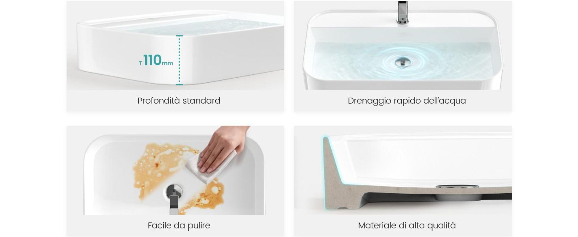 EMKE Lavabo da appoggio Lavabo in ceramica Lavabo sospeso Lavabo angolare 700×110×400 mm Bianco Con foro per rubinetto