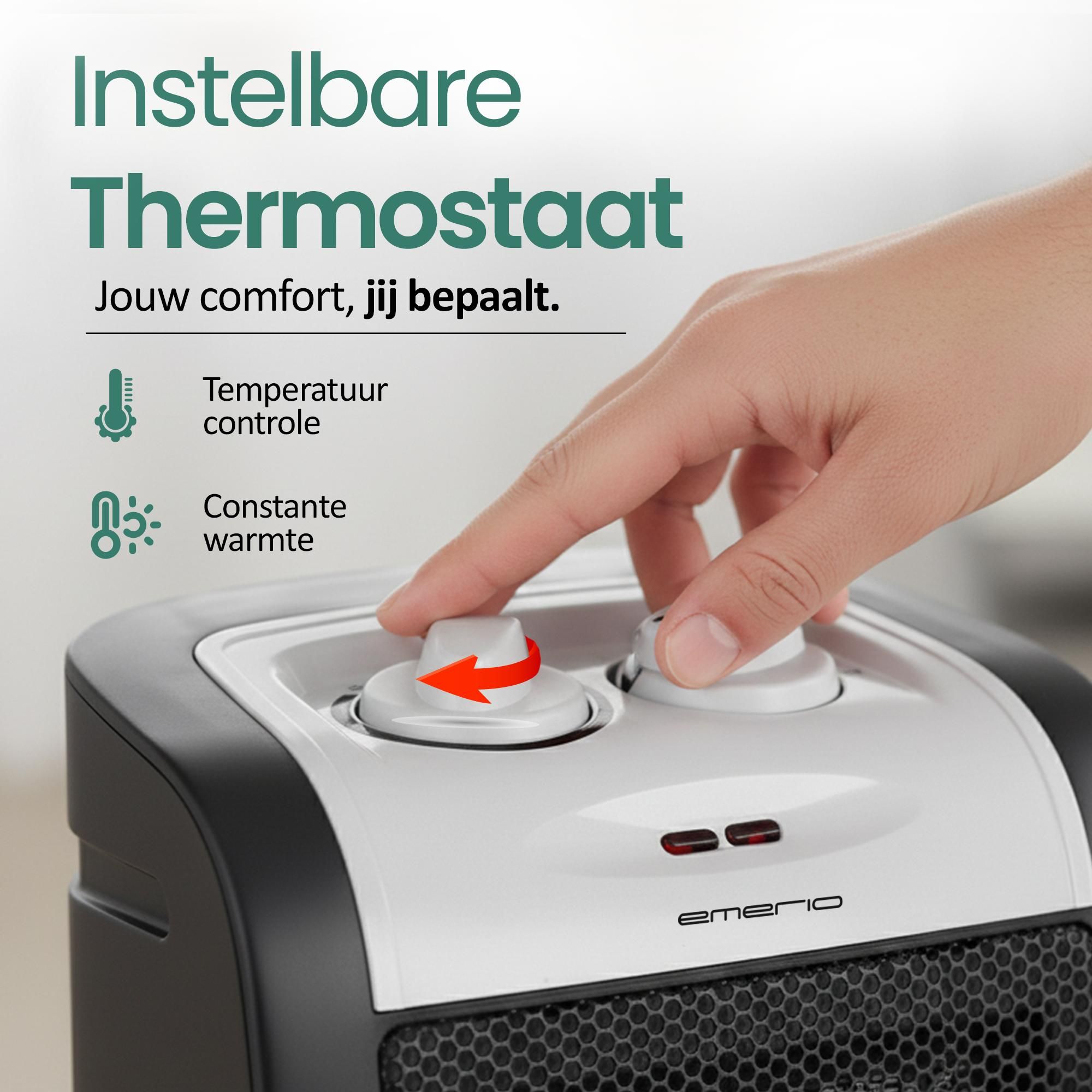 Emerio Ventilatorkachel – tot 20 m² – 2 Standen – Instelbare Thermostaat – Indicatielampje – Ventilatiefunctie – Omvalbeveiliging – 1800 W – FH-106145