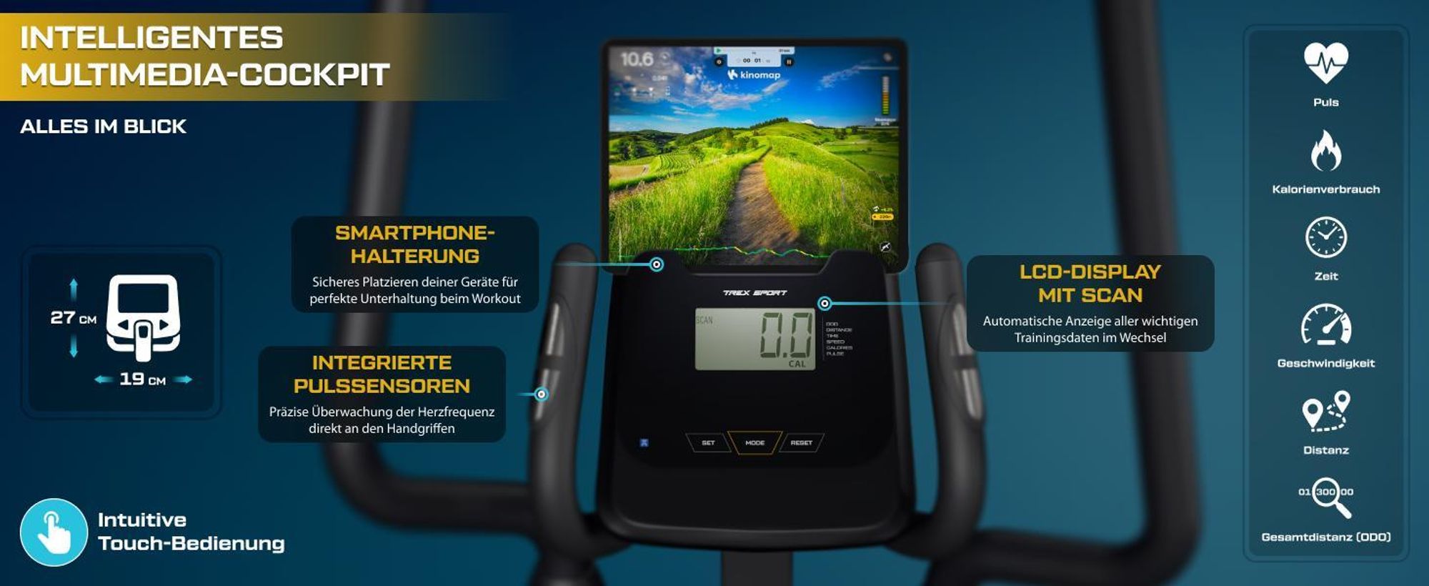 TREX SPORT Crosstrainer für zuhause TX-650CT KRAD | Magnetischer Ellipsentrainer bis 130kg, 16-stufiger Widerstand, Bluetooth, 10kg Schwungmasse