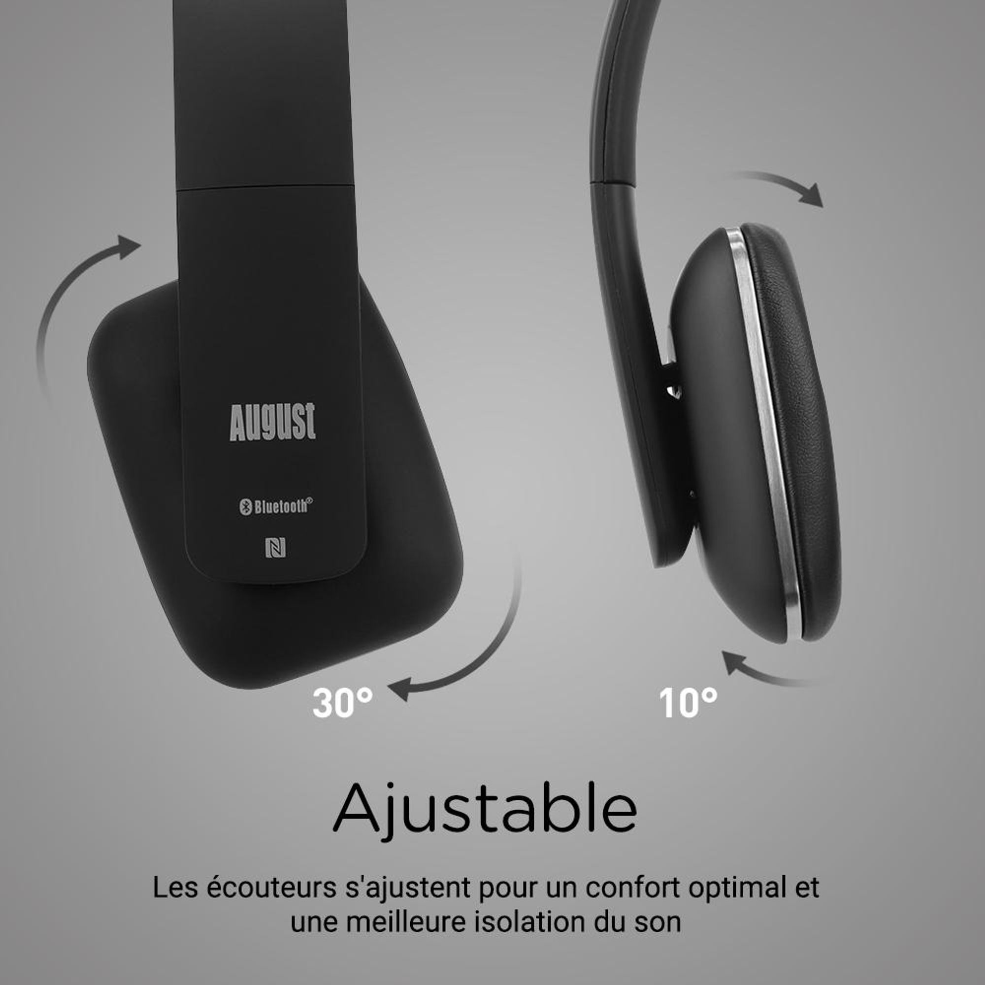 August EP636B Casque Bluetooth v4.0 NFC noir