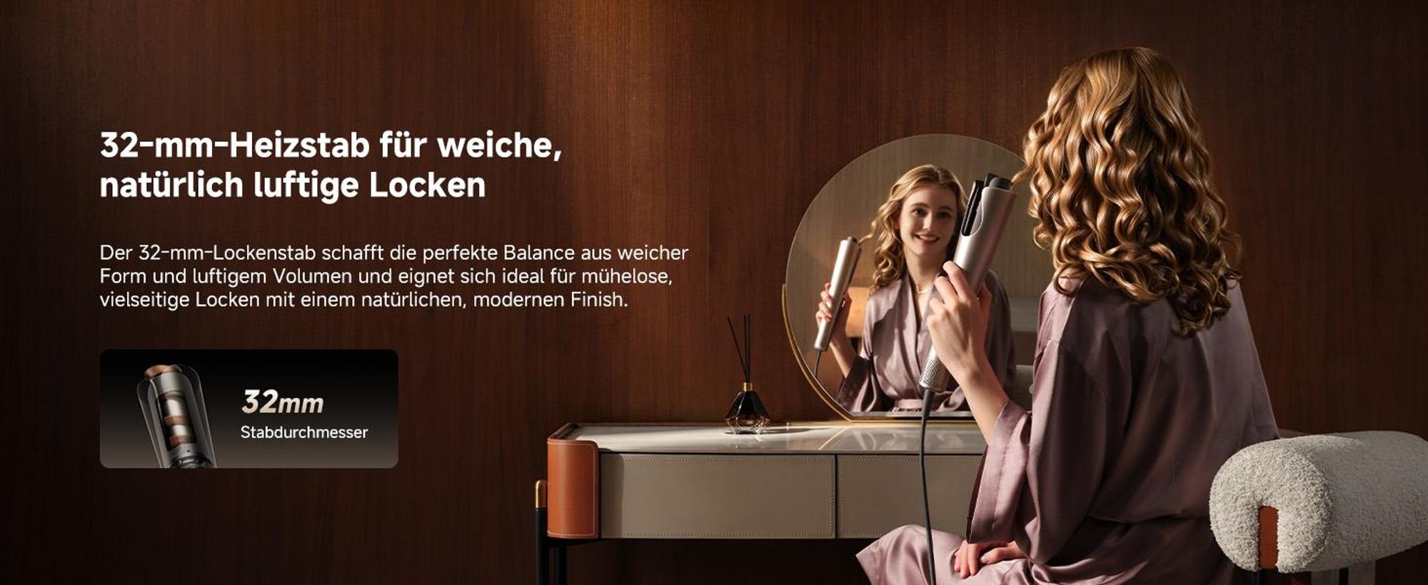 DREAME Air-Auto One-Touch Lockenstab,MCH-Heizsystem,360°-Lockenfunktion,LED,NTC-Temperaturregelung,3 Heizstufen,Verwicklungsschutz,2,8m Länge,Gold