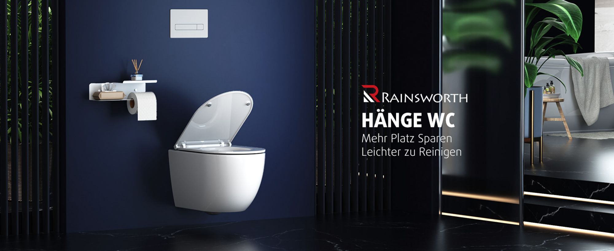Rainsworth Hänge WC Spülrandlos Toilette - 360° Einloch Superspin Spülung Wand WC, Toilettenbecken Toilettenspülung Geräuscharm