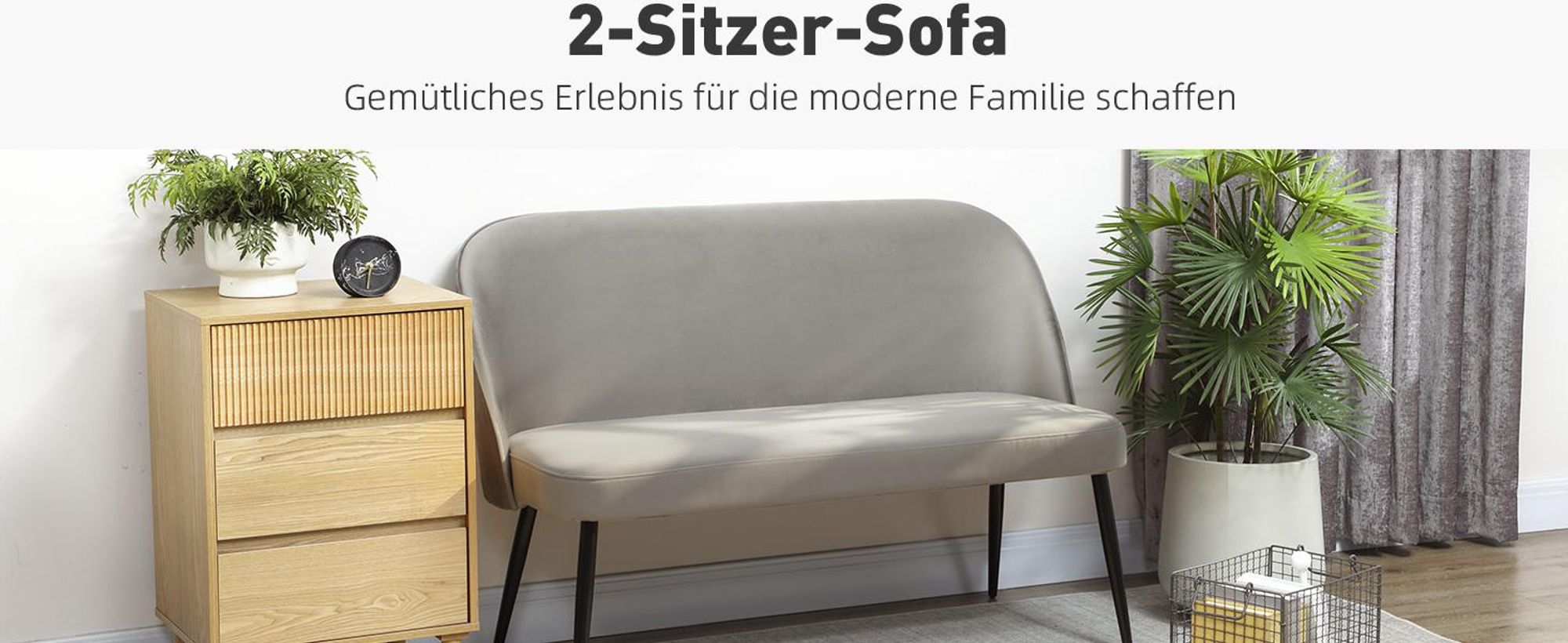 HOMCOM Sofa 2-Sitzer kleine Couch 127 cm mit Samtoptik, geschwungene Rückenlehne