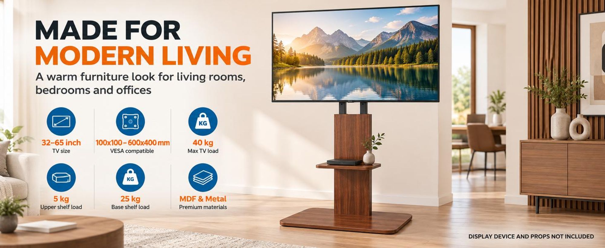 WISFOR TV-Ständer Holzoptik 32-65 Zoll höhenverstellbar 2 Ablagen VESA 600x400