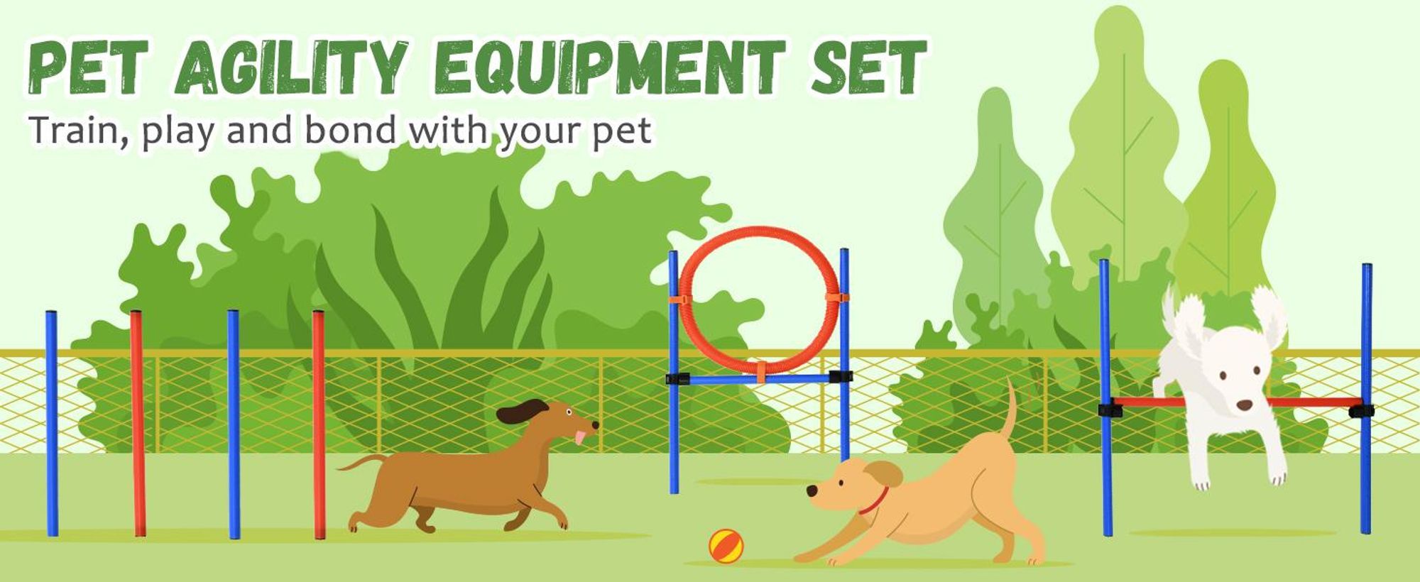 PawHut Dog Agility Training Equipment, zestaw do ćwiczeń agility, zestaw do agility dla psów, slalom z przeszkodami dla psów, 3 w 1, strefa treningowa dla psów, niebiesko-czerwona