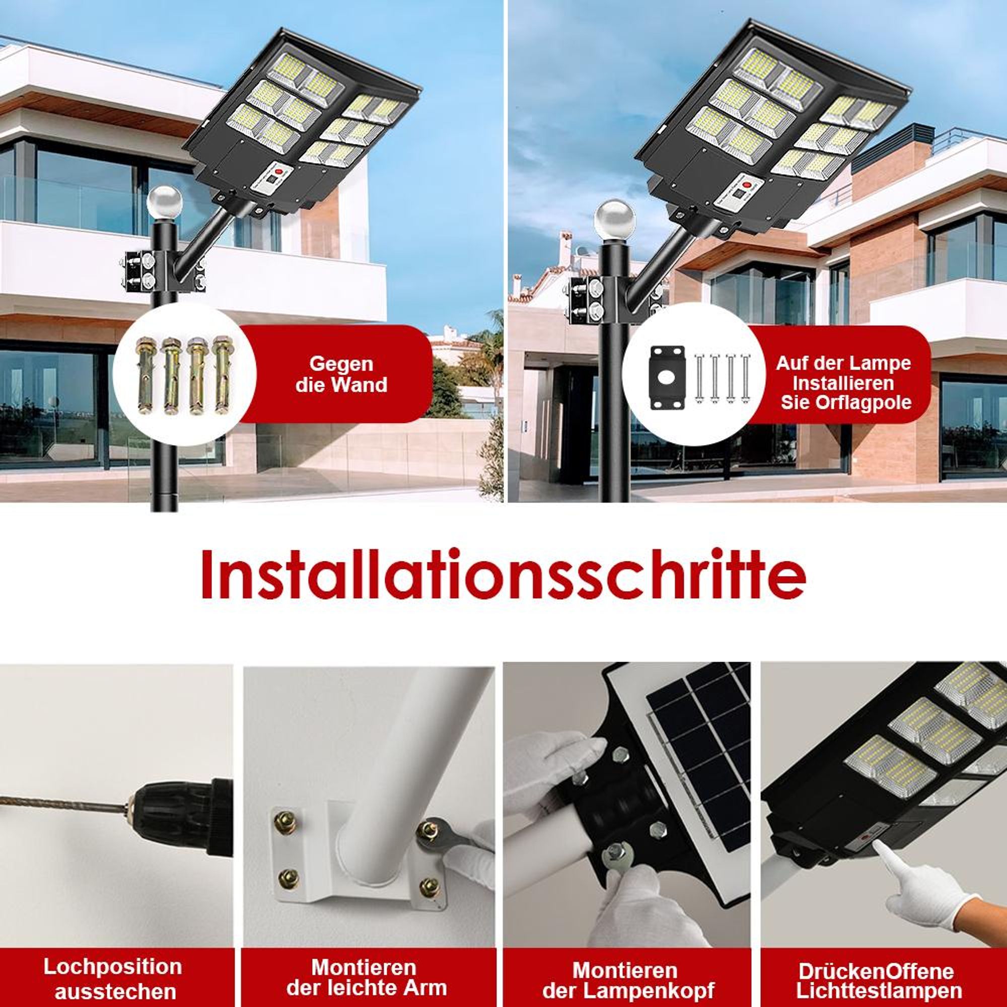 120000 LM Solar Straßenlaterne mit Bewegungsmelder LED Straßenlampen Außenleuchte Strahler DE