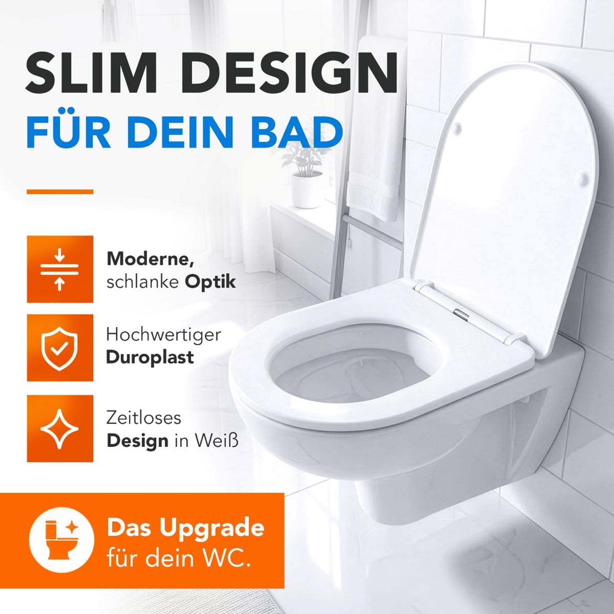 BELVIT WC Slim Sitz, Design WC-Sitz mit Absenkautomatik/Soft-Close - Toilettensitz, Klodeckel Duroplast weiß dünn