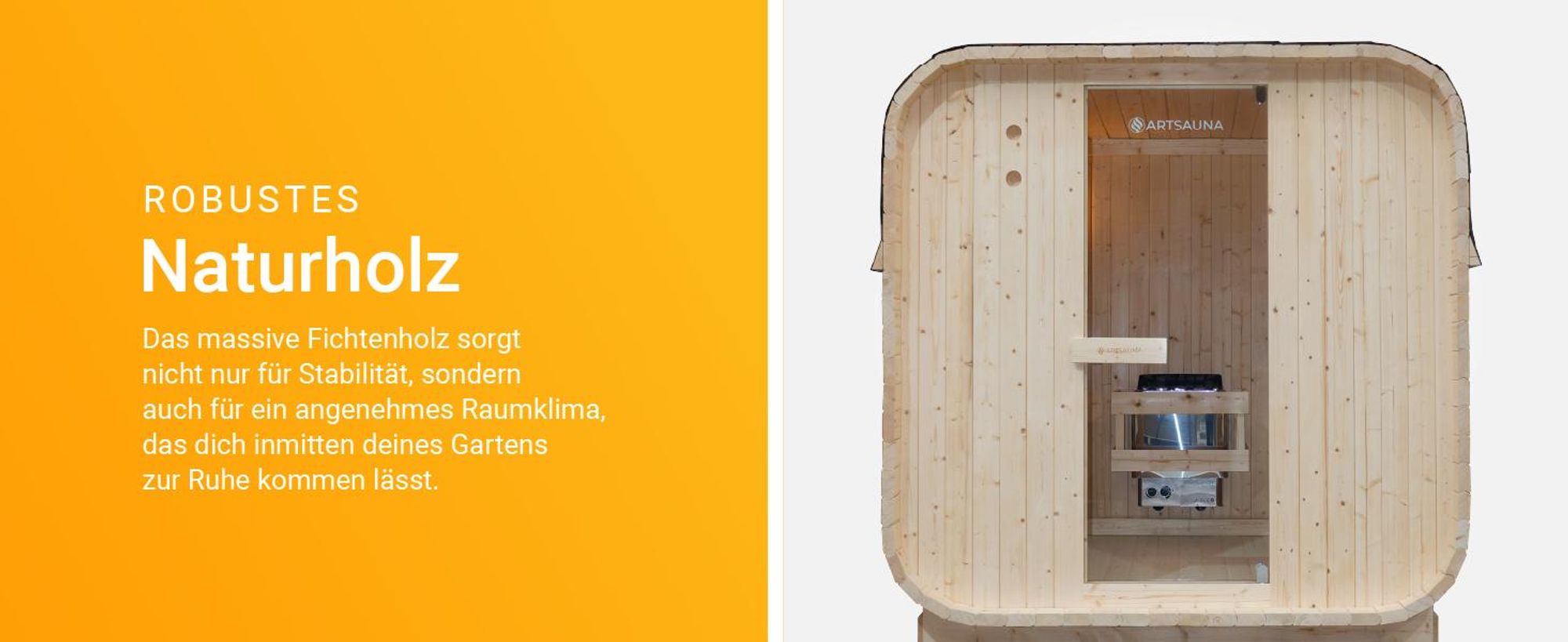 Artsauna Cube Fasssauna Fjora L für 6 Personen, mit 9kW Ofen, Glasfront & Zubehör