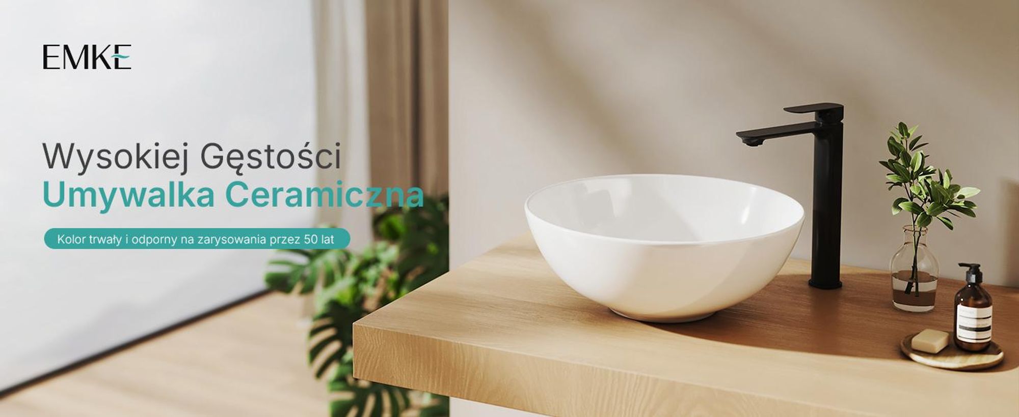 Umywalka nablatowa EMKE okrągła 415x415x155mm, umywalka ceramiczna w kolorze białym błyszczącym matowym, bez otworu na baterię i przelewu, ornes design do stylowych łazienek