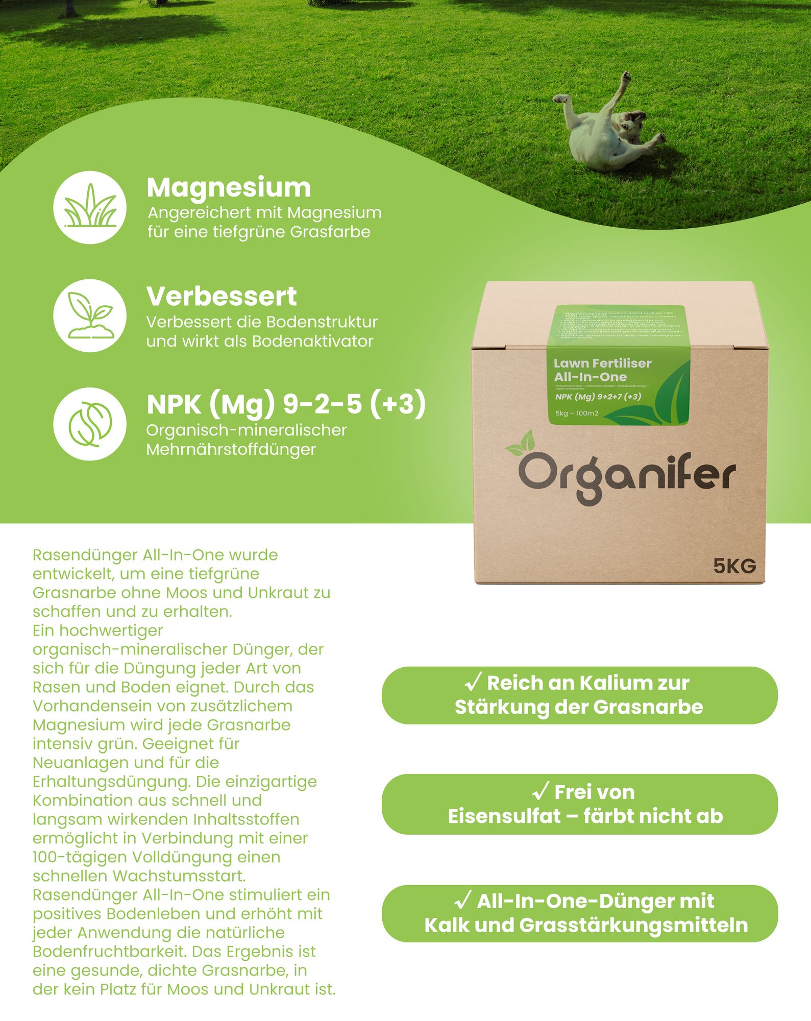Rasendünger All-In-One (10 kg - für 200 m2)- Organifer