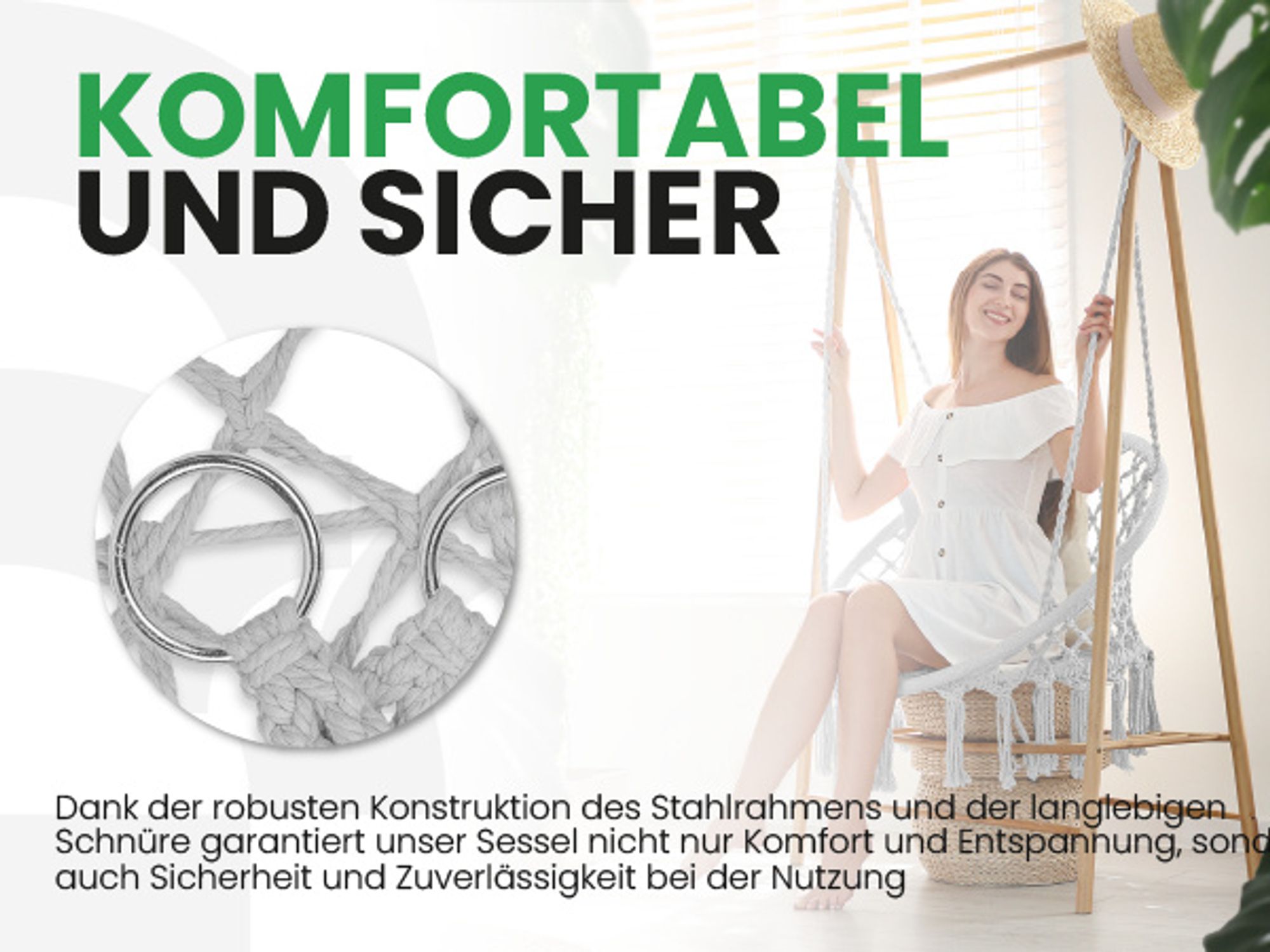 Hängesessel Storchennest mit Kissen in farben Grau