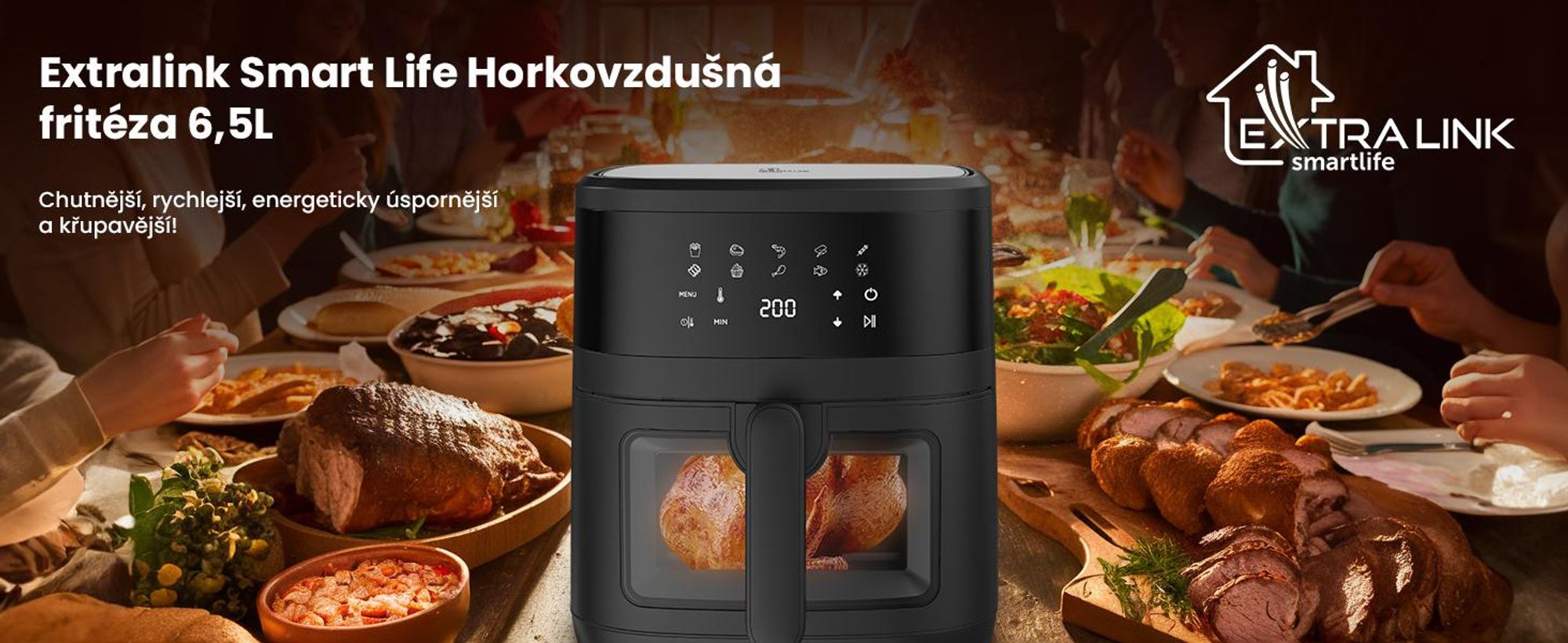 Extralink Air Fryer 6,5 l horkovzdušná fritéza 1800 W s průhledovým okénkem a LED dotykovým displejem