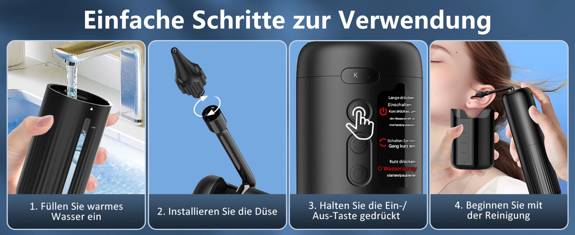 Ohrenschmalz-Entferner, elektrischer Ohrenreiniger mit 10 Düsen, Ohrendusche mit 4 Druckmodi, IPX7 wasserdicht, Ohrenreiniger für Erwachsene und Kinde