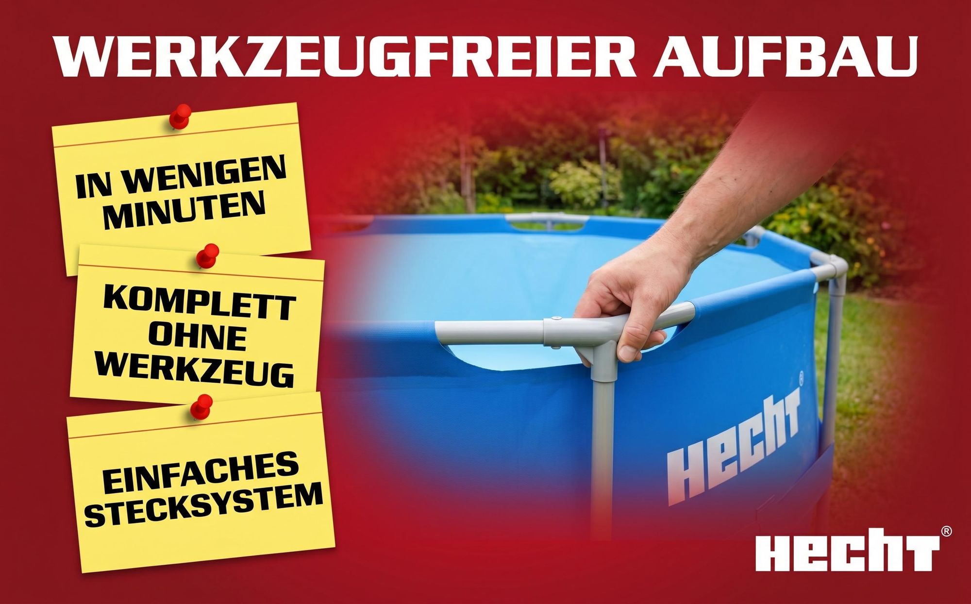 HECHT 3476 Metall Frame Pool Gartenpool | ⌀ 300 cm | 76 cm Höhe | 4383 Liter | 0,3 mm Folie