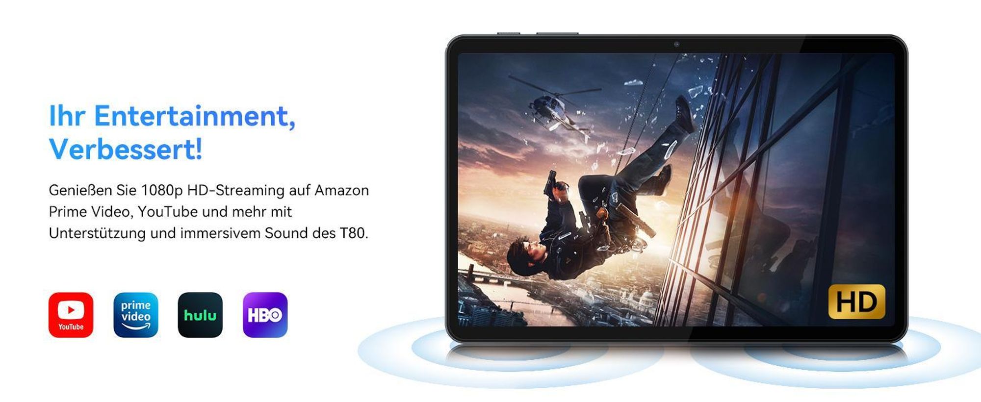 TABWEE T80 Tablet mit Tastatur, 10.1“, Android 16, 128GB ROM, 120Hz, 1280 x 800 pixel, 6000mAh Akku, 5MP Kamera, 5G WiFi, Bluetooth, Gemini AI Tablet
