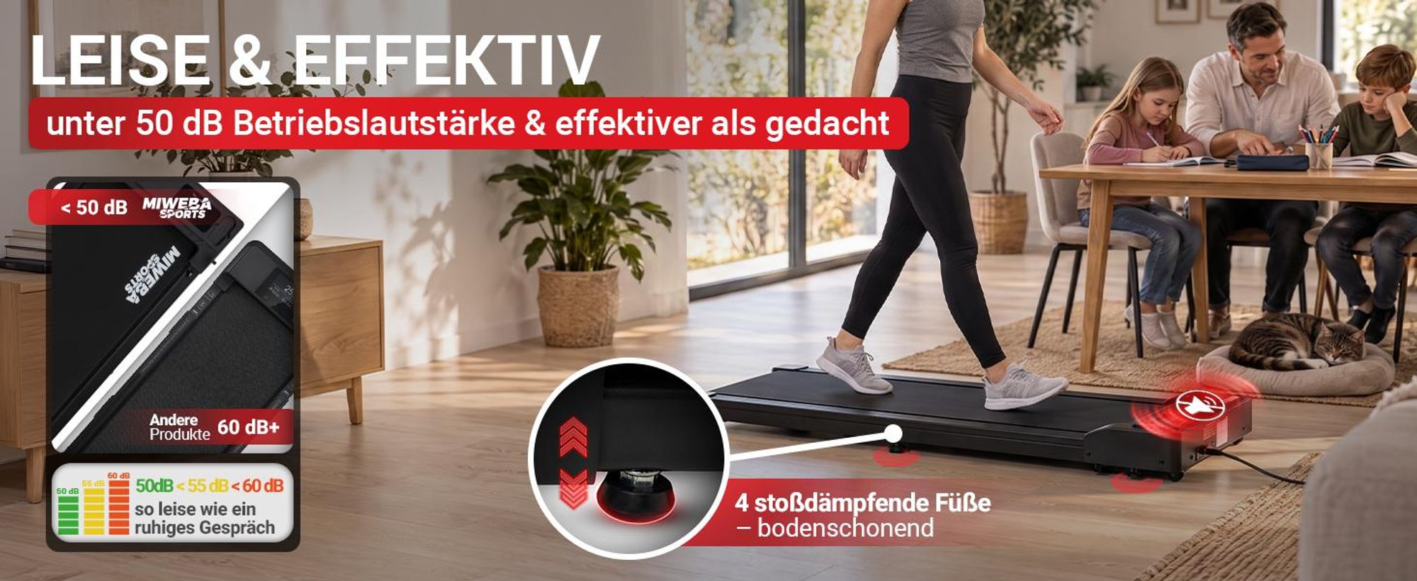 Miweba Sports Walking Pad WP80 | Laufband für Zuhause - Schreibtischlaufband 1-6 km/h - mit Fernbedienung - LED Display - 9 % Steigung - bis 100 kg
