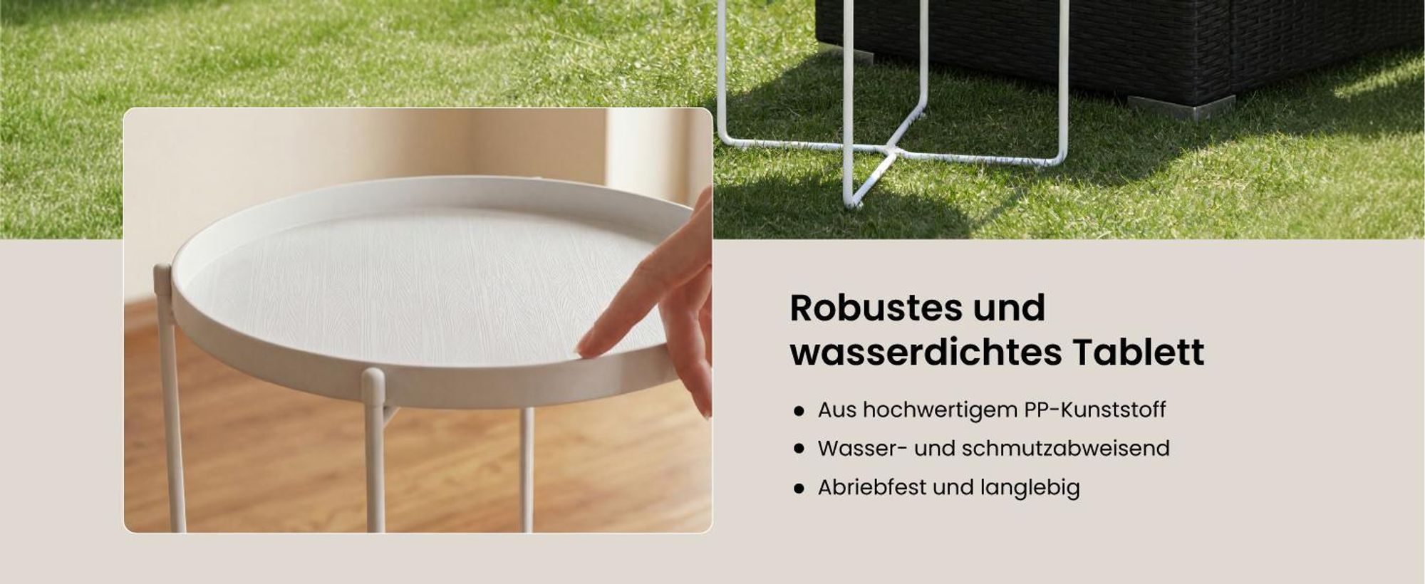Mai & Mai Beistelltisch rund Ø35×H51 cm, Couchtisch klein mit 2 abnehmbaren Tabletts aus PP-Kunststoff, Weiß Reglo-08