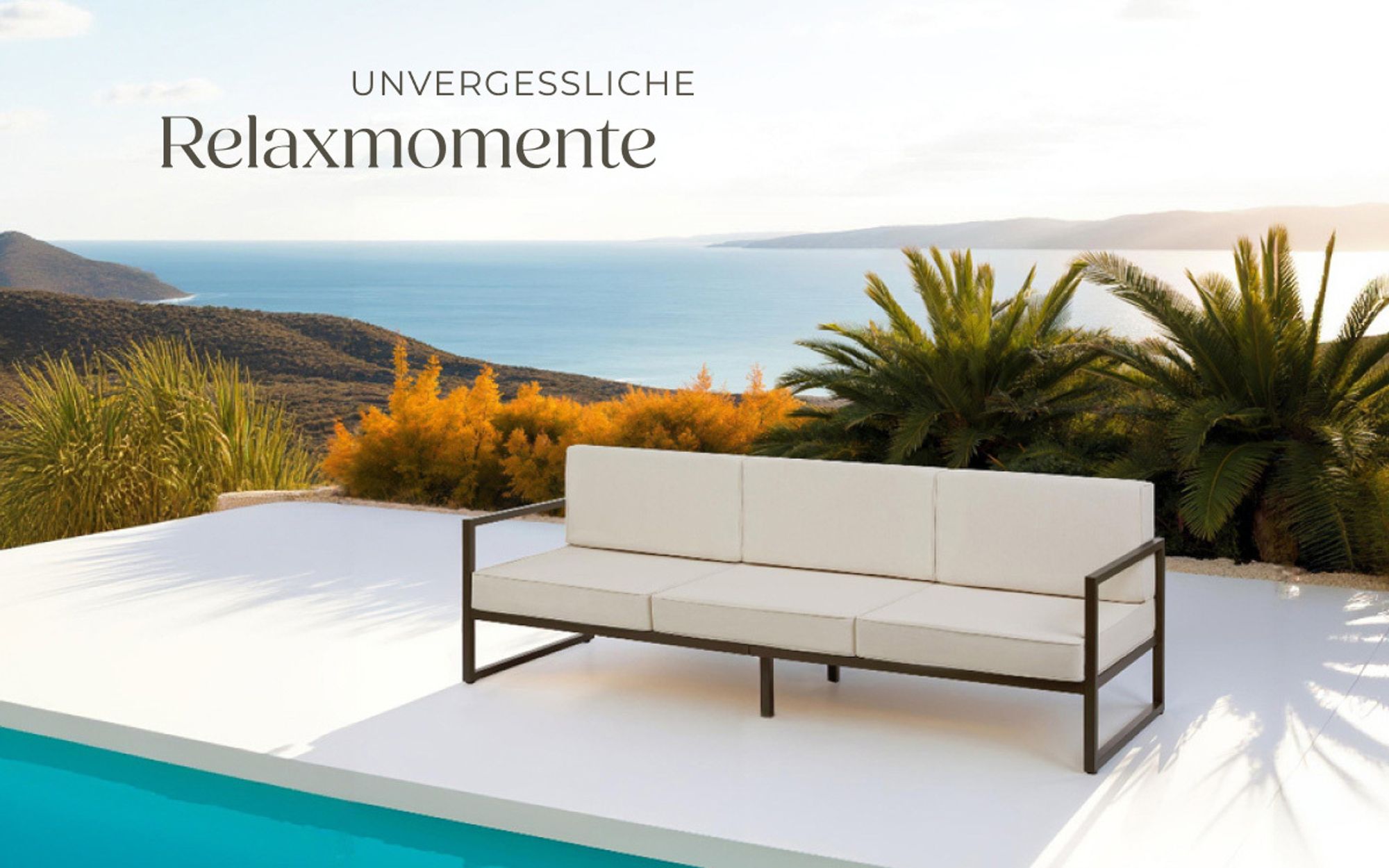 tectake® Garten-Loungesofa Comosa, 3-Sitzer, XXL-Polsterung