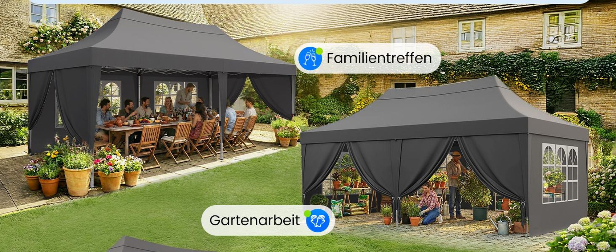 Quictent Pavillon 3x6m Faltpavillon Wasserdicht Stabil mit 6 Seitenteilen Partyzelt Pop Up Camping Pavillon Gartenzelt Gartenpavillon für Garten, Part