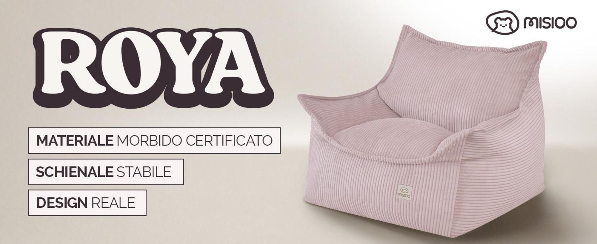 MISIOO Poltrona per bambini Roya Cord – Poltrona per la cameretta, morbido pouf per bambini, divano a sacco da pavimento, velluto premium Oeko-TEX, 80x73x58 cm